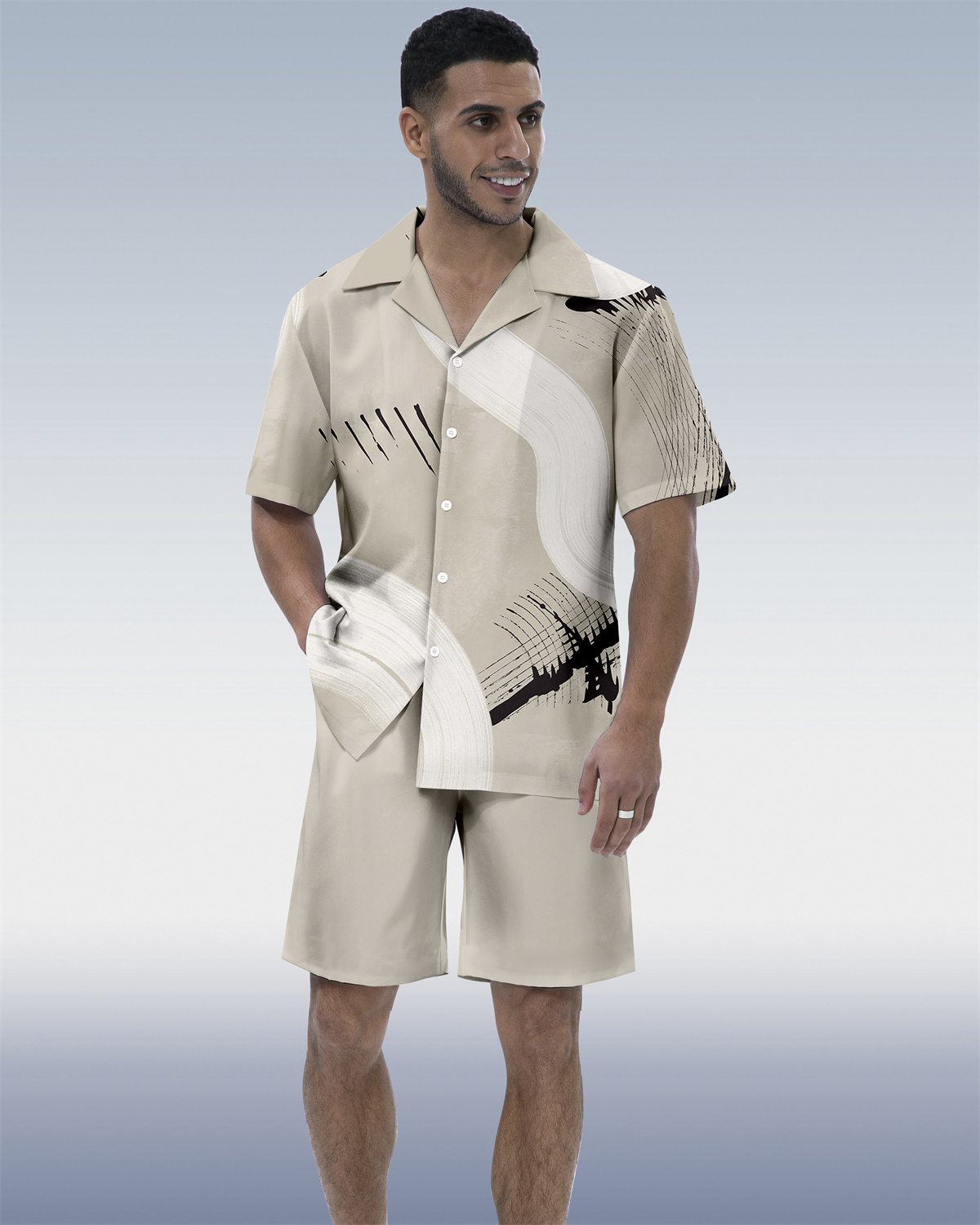 Suitmens Men's Geometric Abstract Art Short Sleeve Shirt Set 211