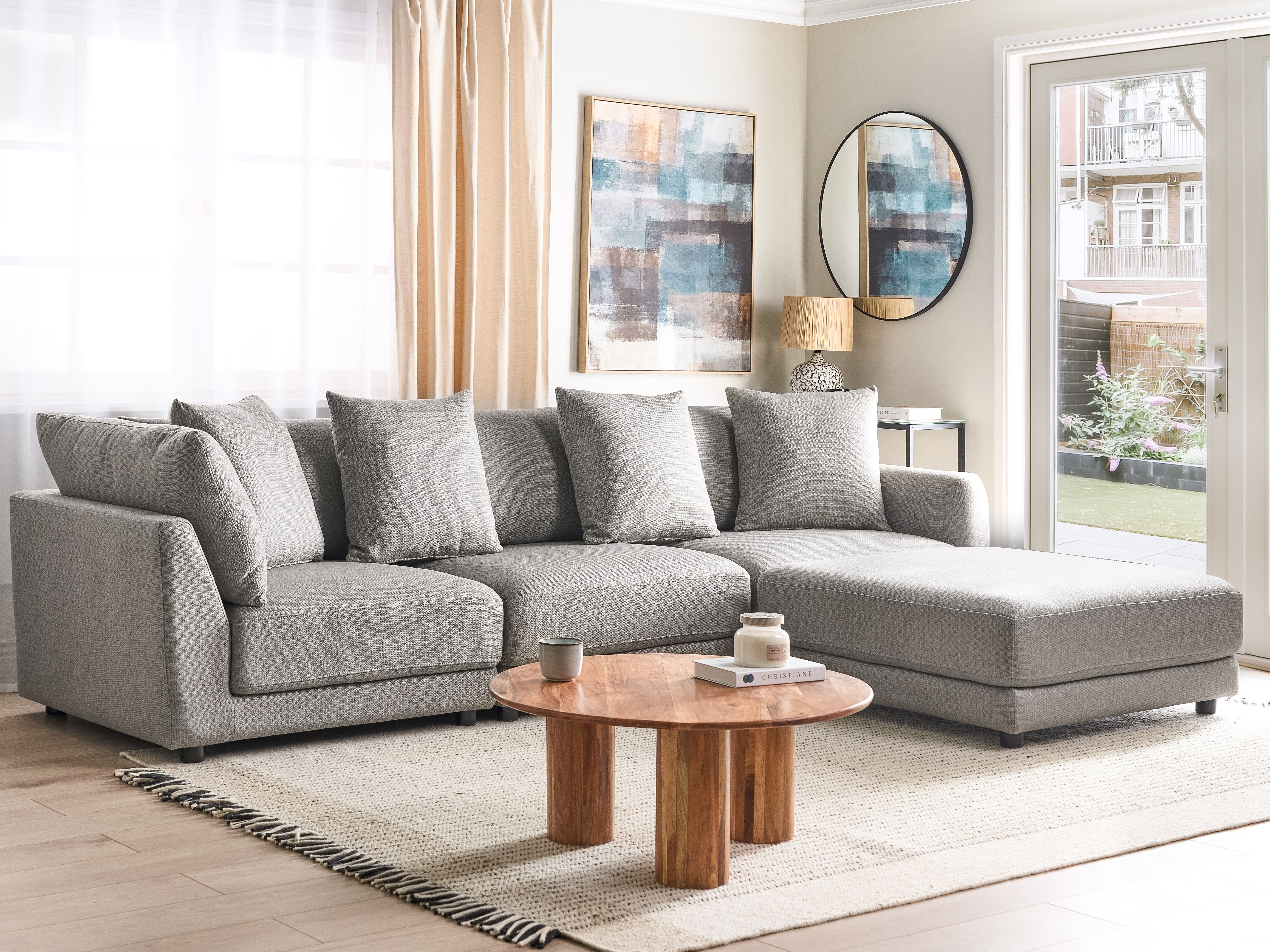 Sofa 3 Seater SIGTUNA Fabric Light Grey with Ottoman