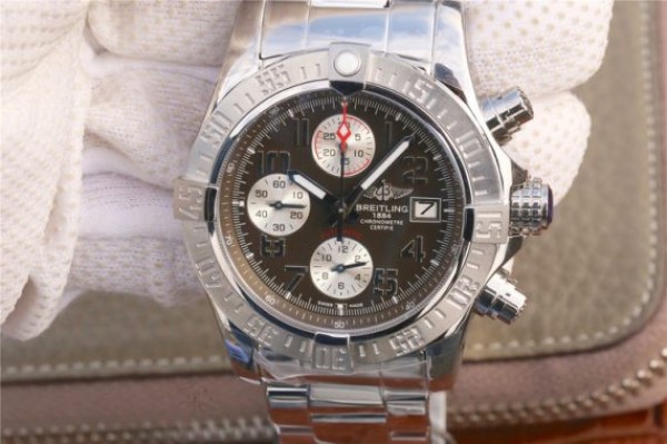 Replica Breitling Avenger II Chronograph 43mm SS GF Gray/White Dial on SS Bracelet A7750 - Top club