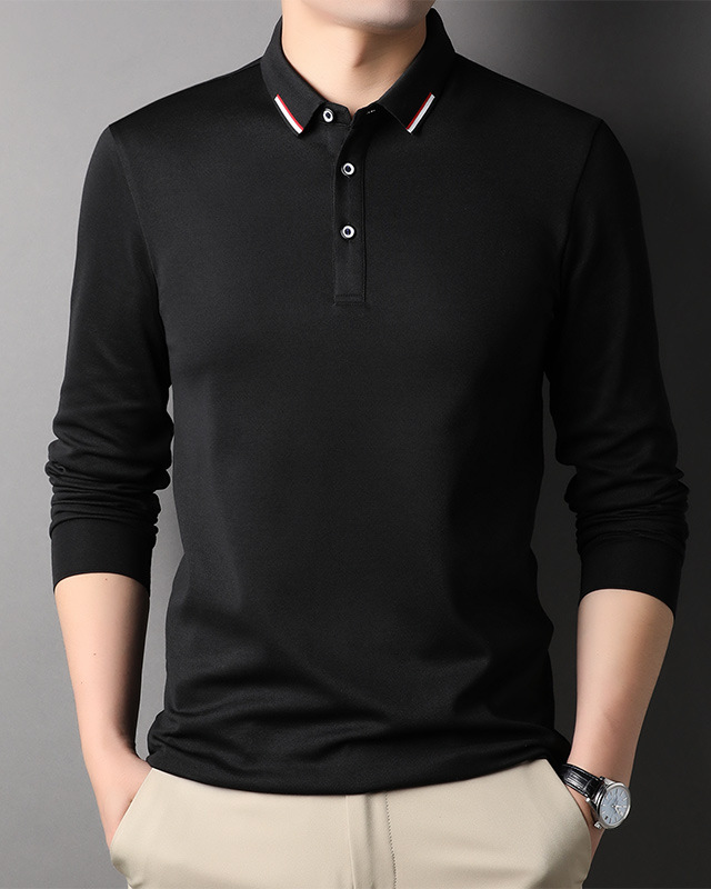 Men's navy blue lapel long sleeve polo shirt
