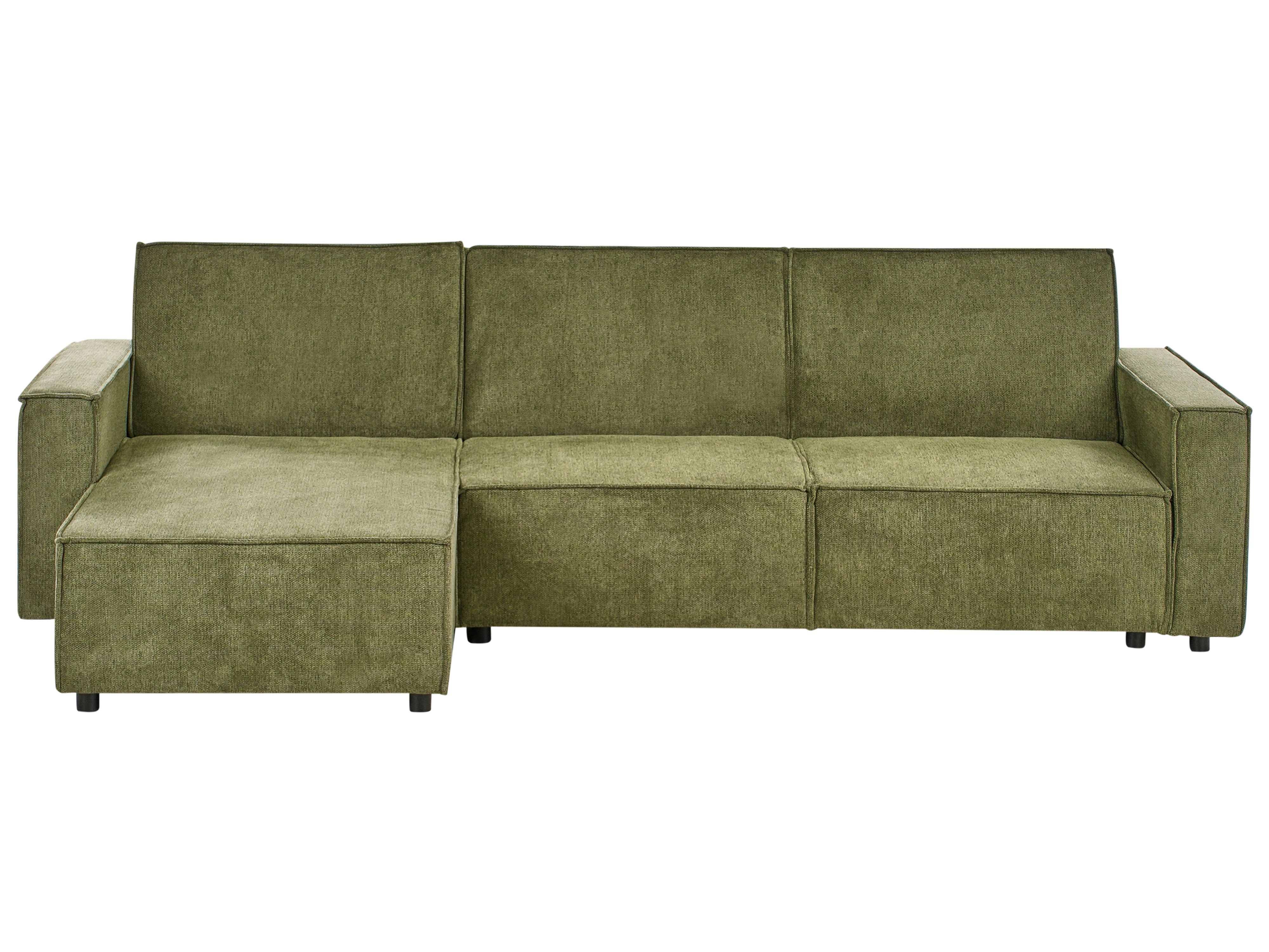 Corner Sofa Bed 3 Seater ROMEDAL II Fabric Dark Green Right Hand