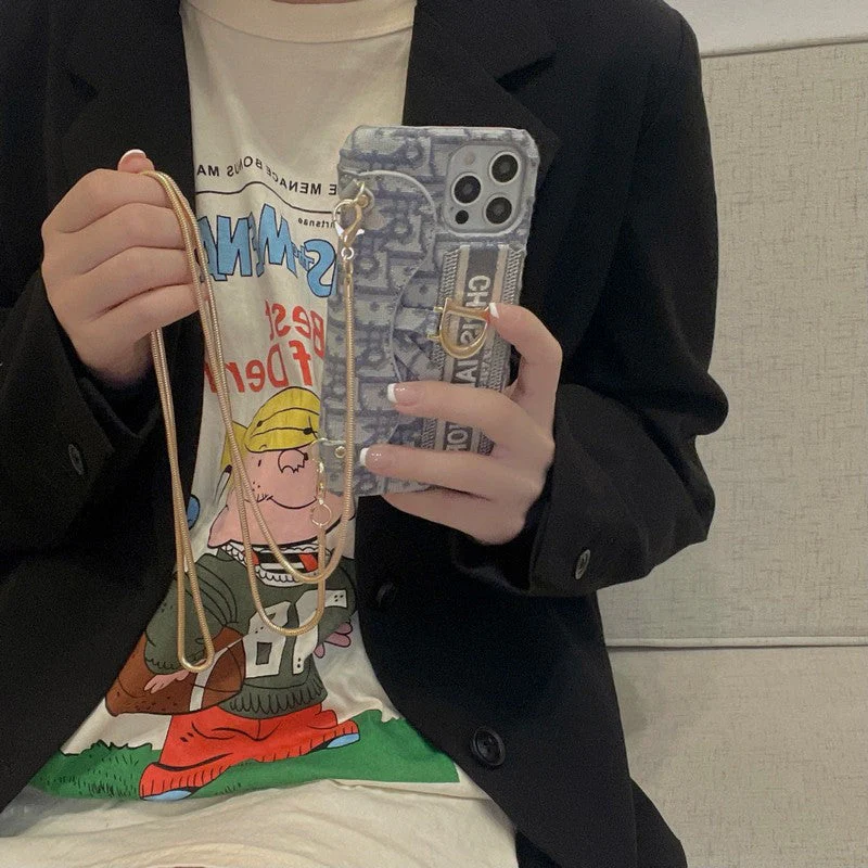 CD Black & Grey Fabric Card Bag Crossbody iPhone Case - Wholesale & Influencer