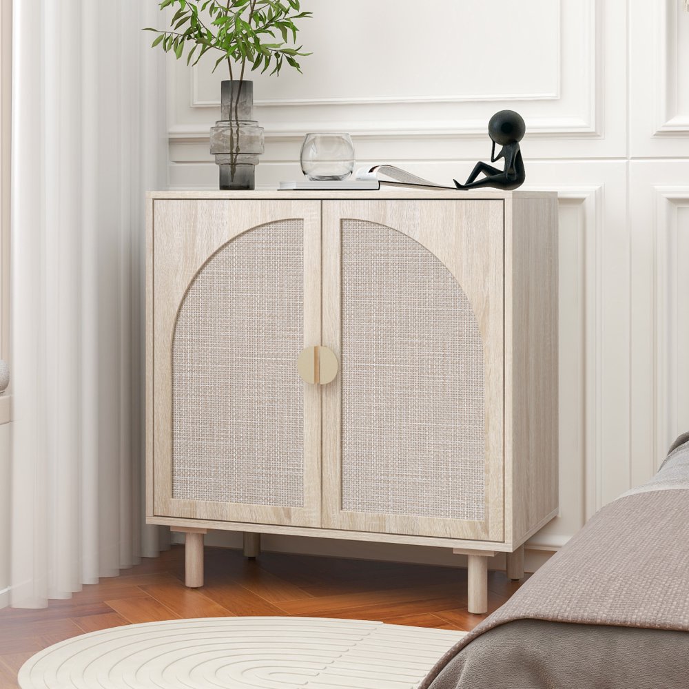 Tcbosik Rattan Storage Cabinet, Boho Sideboard Buffet Cabinet, Accent Cabinet with 2 Doors and Adjustable Shelves, Living Room, Kitchen, Dining Room, Hallyway, Black - Image 10