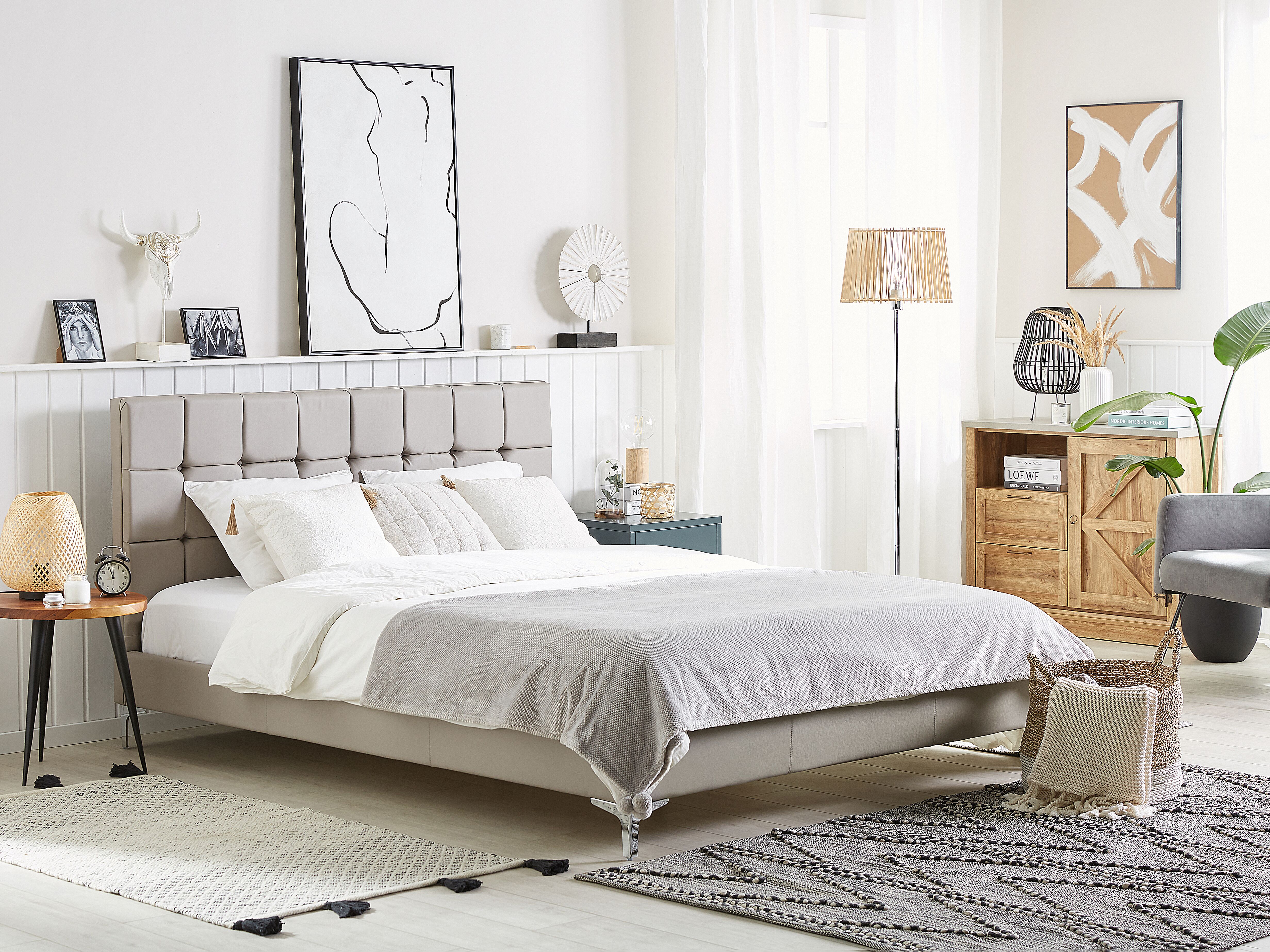 Bed Faux Leather AMBERT 140 x 200 cm (EU Double) Taupe