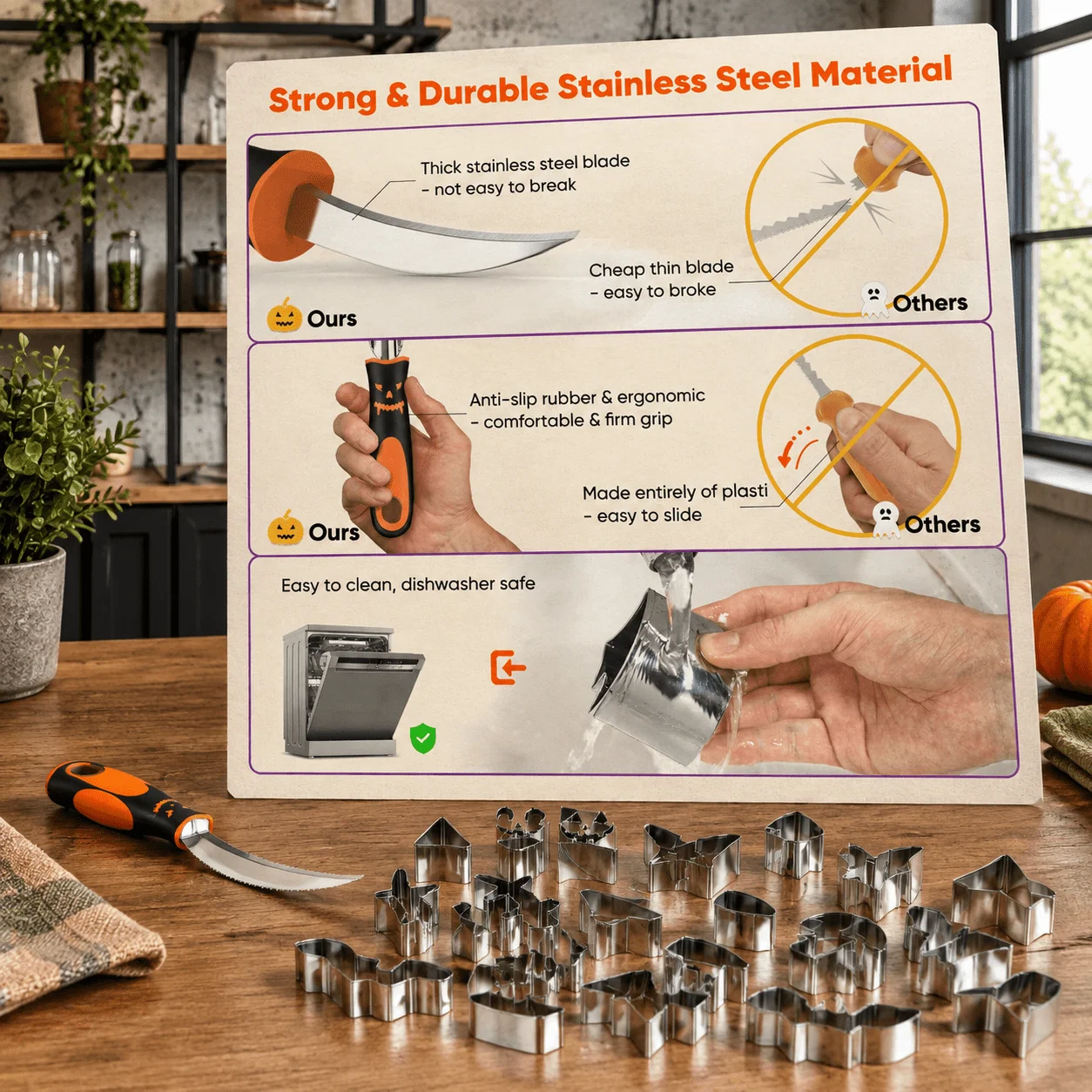 30-Piece Professional Pumpkin Carving Kit with Stencils and Stainless Steel Tools - Image 4 30-Piece Professional Pumpkin Carving Kit with Stencils and Stainless Steel Tools - Image 4