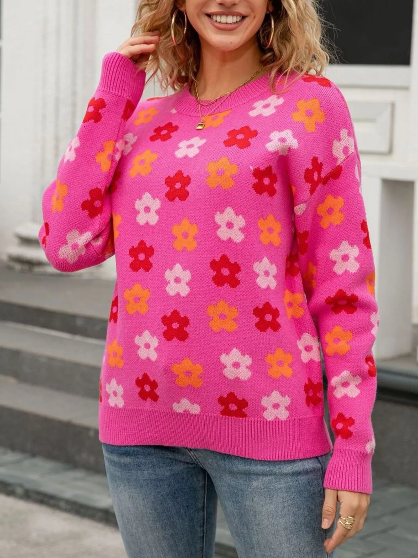Floral Crew Neck Sweater - ZKZOOK