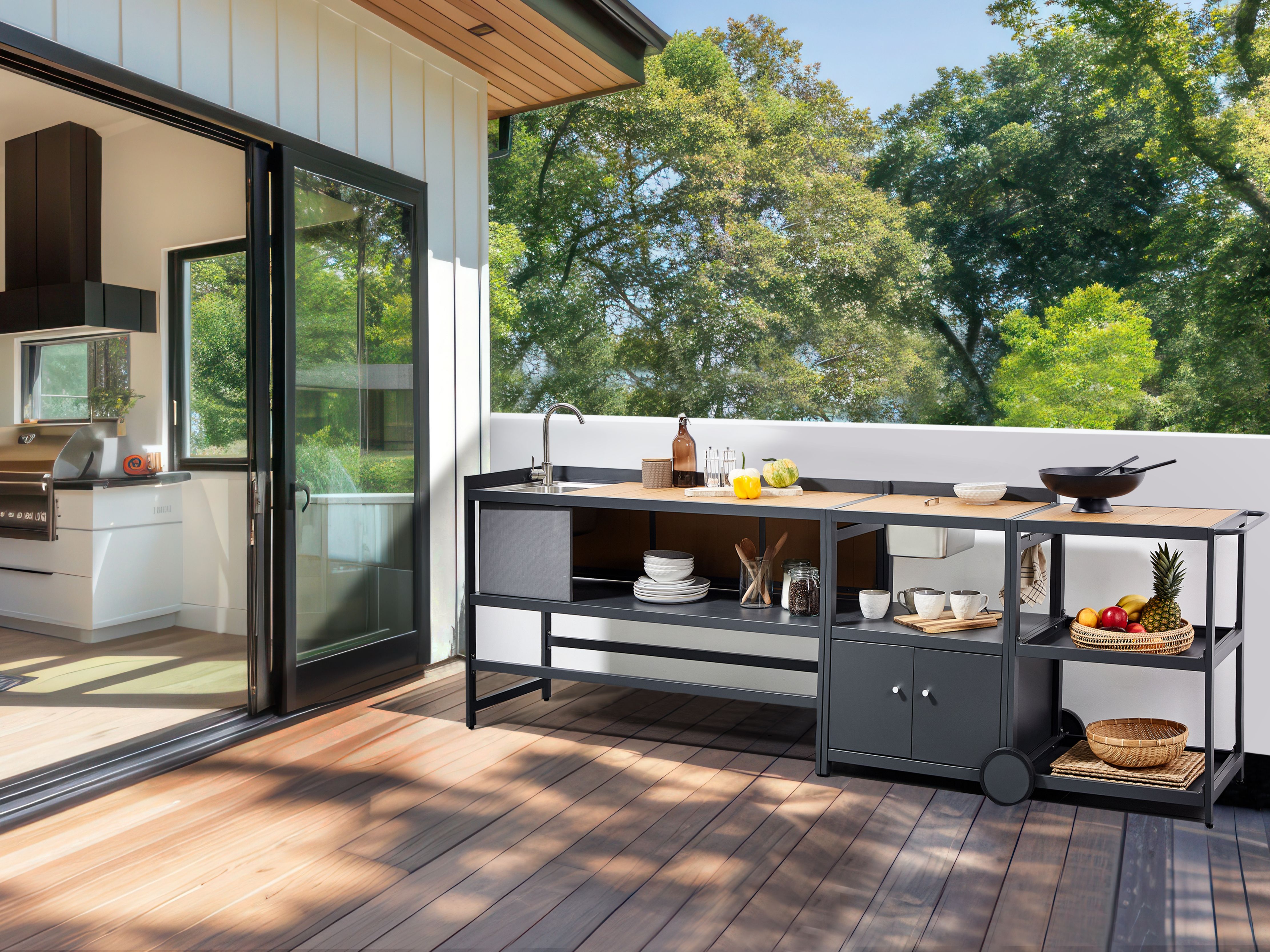 Outdoor Kitchen Set with Sink ORTISEI Metal Light Brown