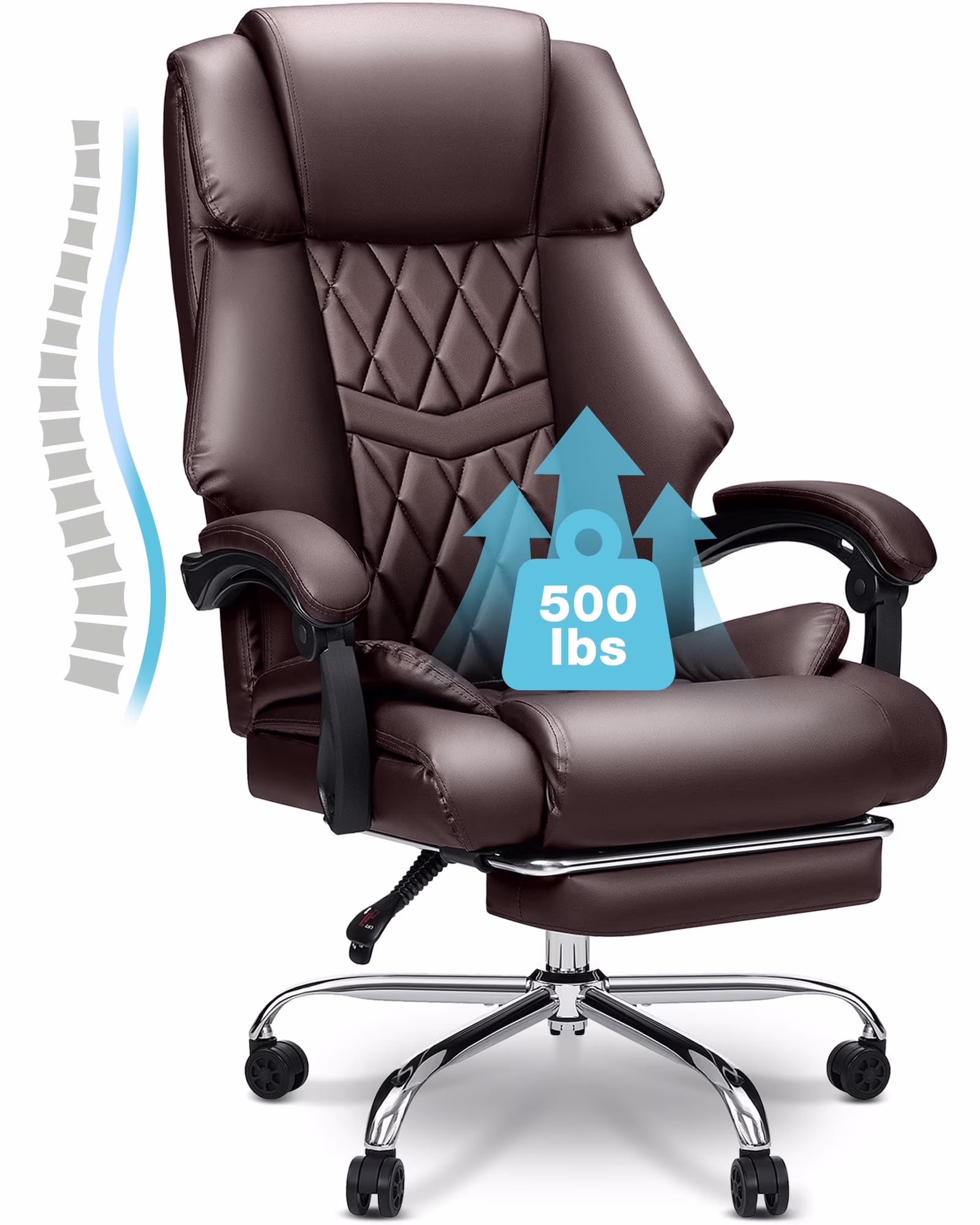 Hoffree Executive Office Chair Big and Tall Office Chair with Footrest Reclining Leather Chair High Back Ergonomic Computer Desk Chair with Lumbar Back Support for Home Office 500lbs, Black - Image 5