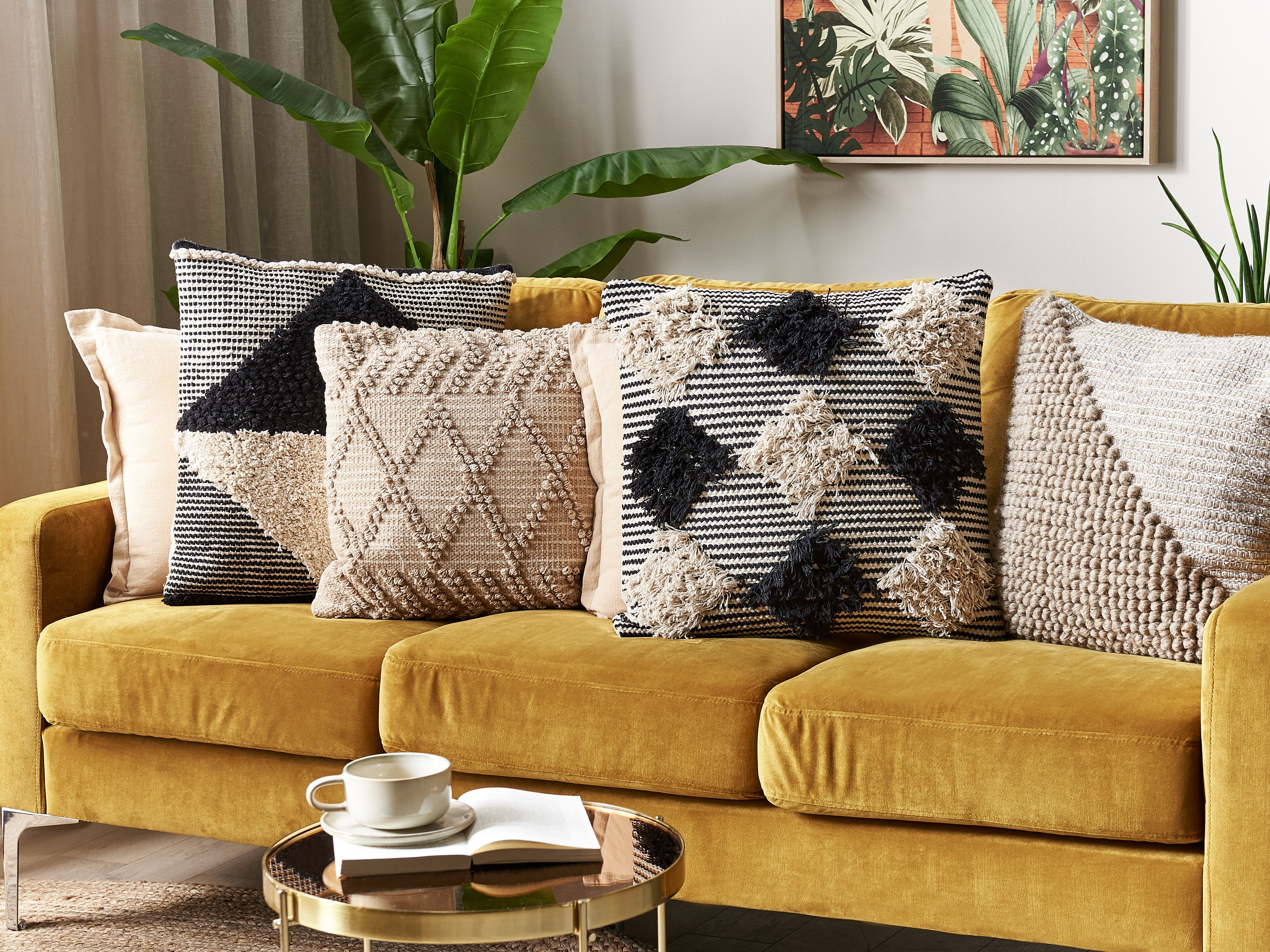 Throw Cushion BHUSAWAL Cotton 50 x 50 cm Black Geometric Pattern