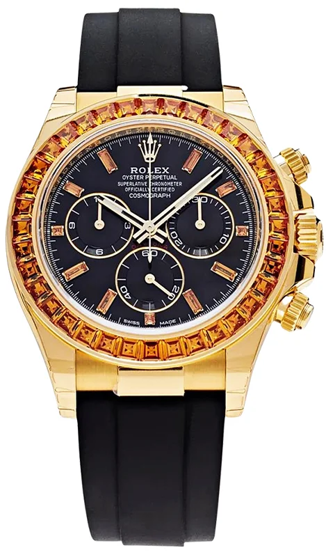 Rolex Daytona Yellow Gold Orange Sapphire Bezel Black Dial 116588SACO(1:1 replica) - Elite Watch Atelier