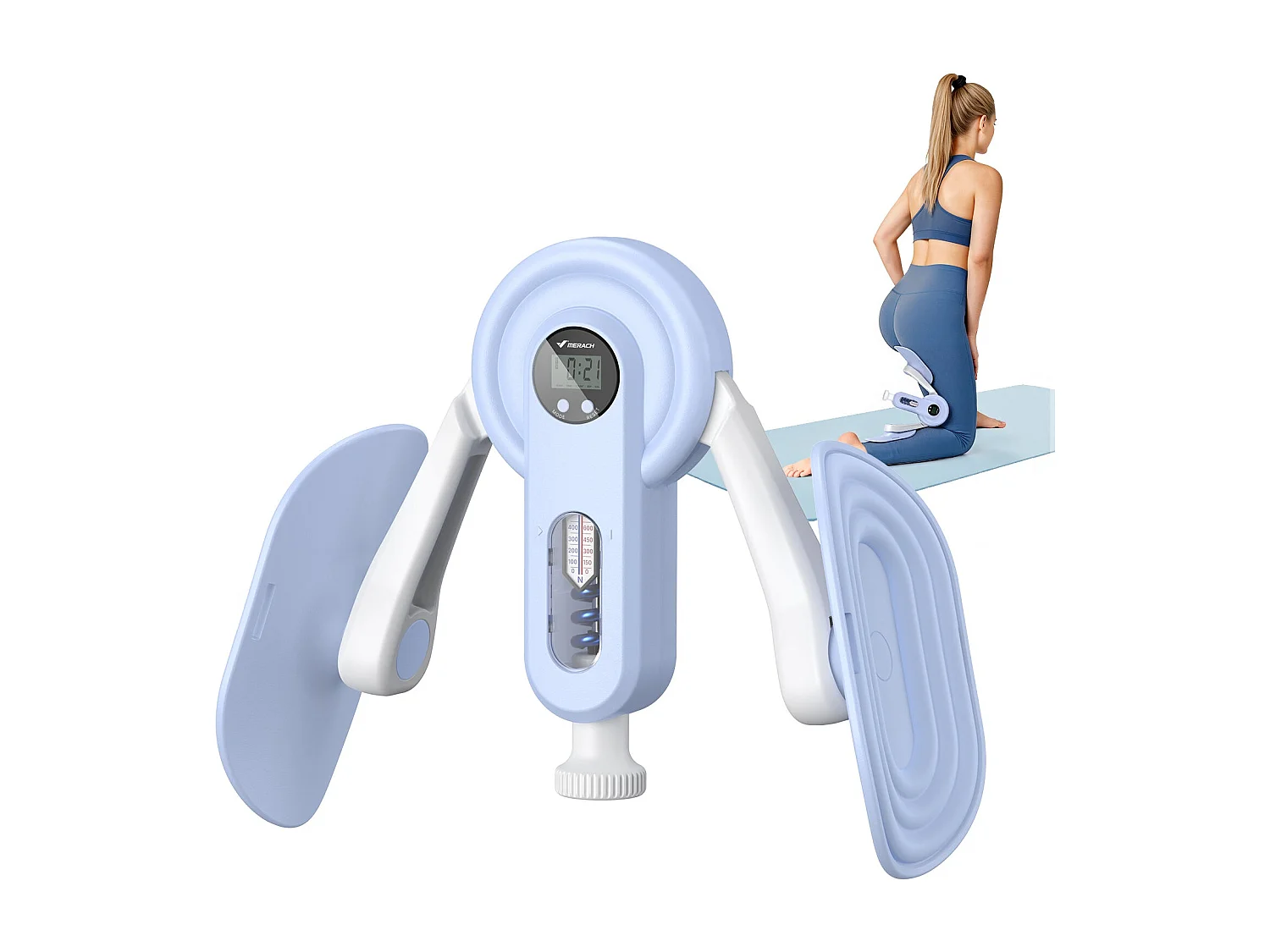LEG TRAINER 2-en-1 MERACH, Angle Réglable, LED, Affichage Double Échelle, Indicateur de Pression, 2 Niveaux de Résistance, Portable, Bleu