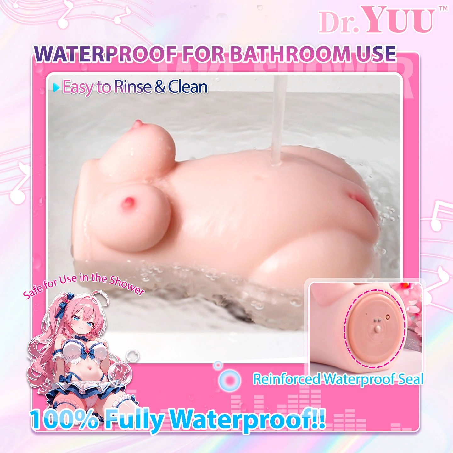 Fully waterproof design for easy washing and cleaning of the Dr.YUU anime sex toy.