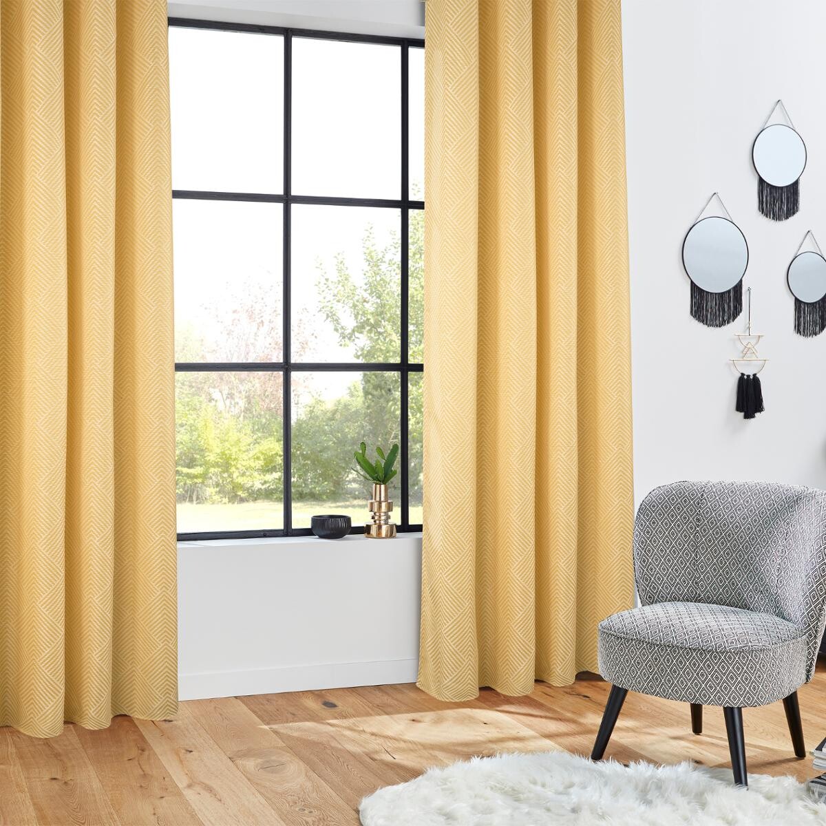 Curtain "G&eacute;om", jacquard pattern Mustard yellow, 140x260 cm