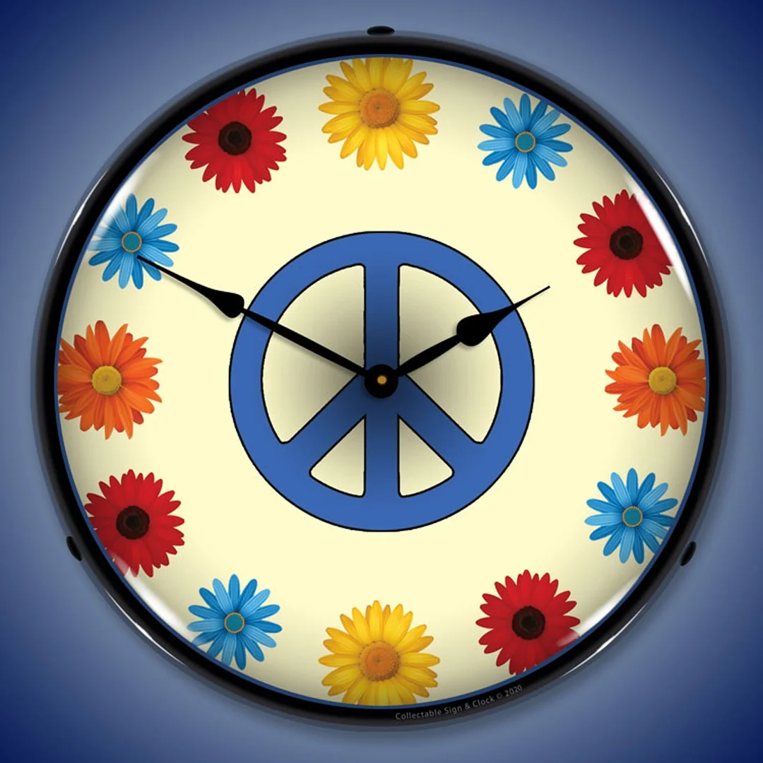 Collectable Sign and Clock Flower Power  LED Lighted Premium Wall Clock