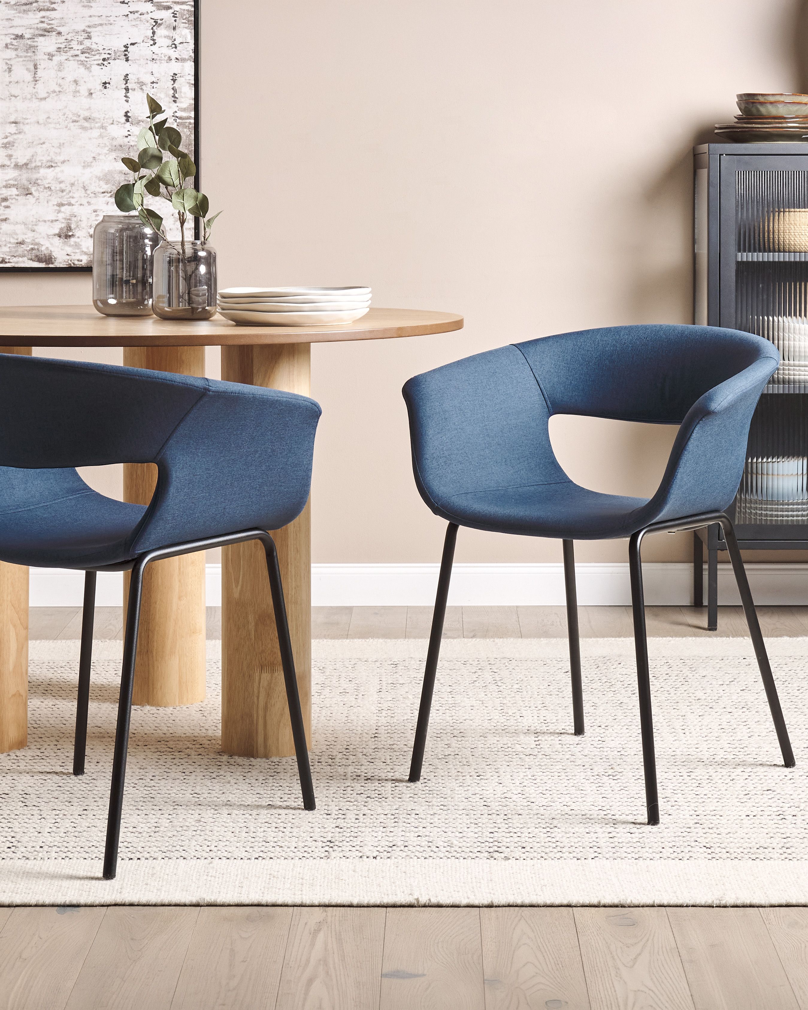 Set of 2 Dining Chairs ELMA Fabric Dark Blue