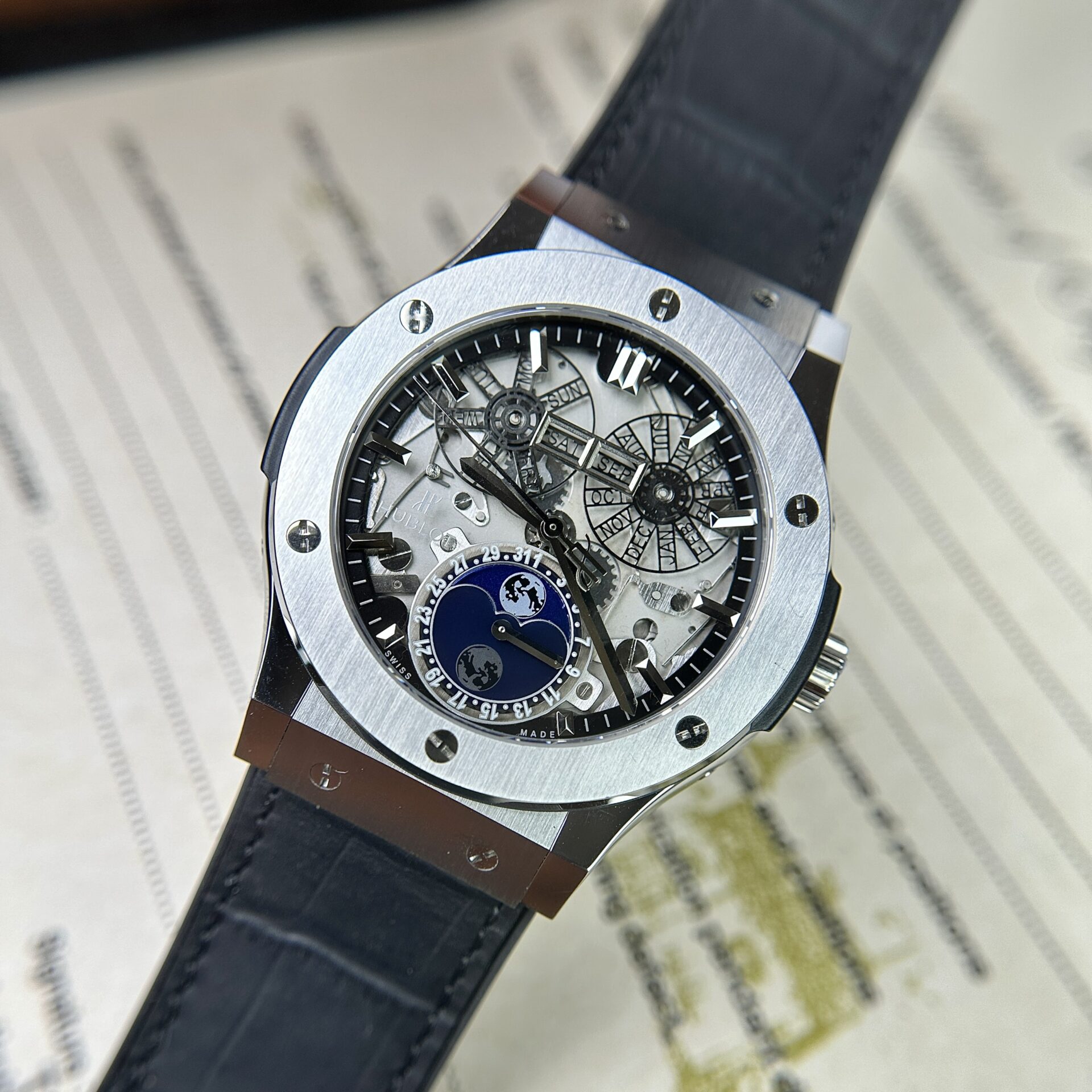 Hublot Replica 1:1 Watch Classic Fusion Aerofusion Moonphase Leather Strap 45mm - Elite Watch Atelier
