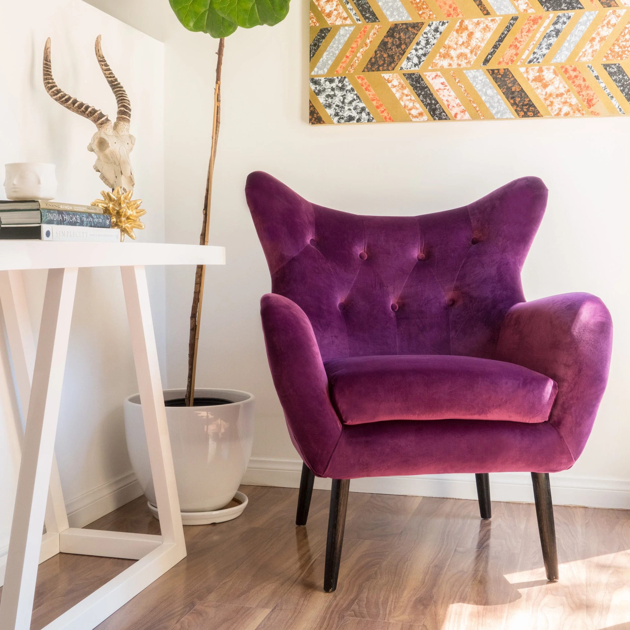Noble House Simon Velvet Wingback Chair, Purple - Image 2