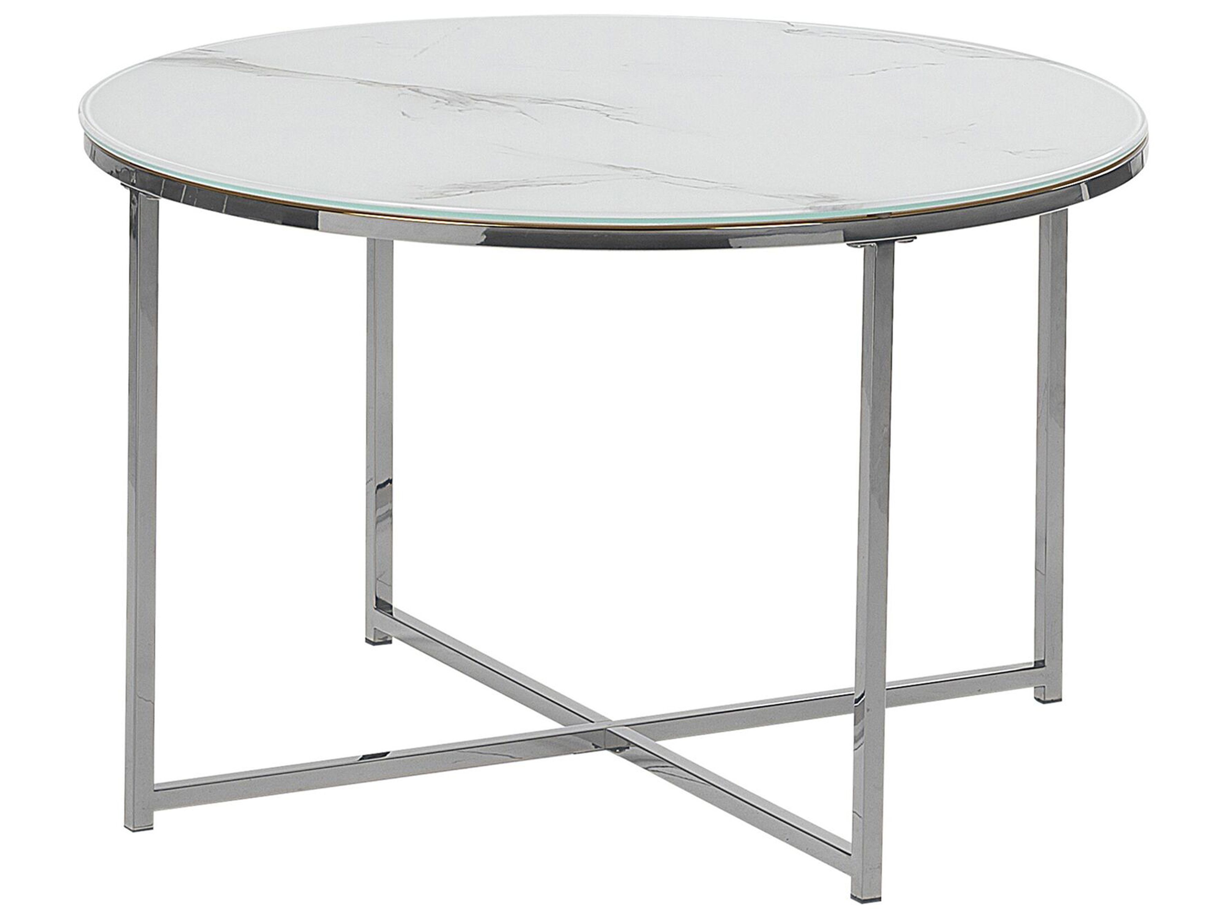 Coffee Table QUINCY Tempered Glass Marble/ Silver