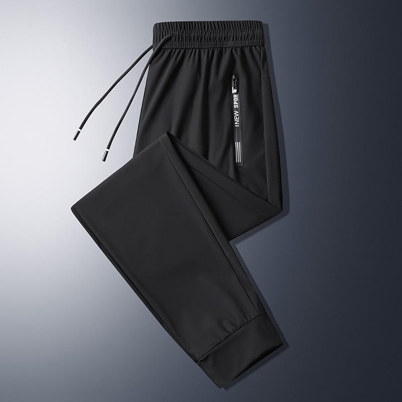 Men's summer ice silk pants, thin, loose-fitting, jogger-style, casual work pants, quick-dry sports pants, men's long pants