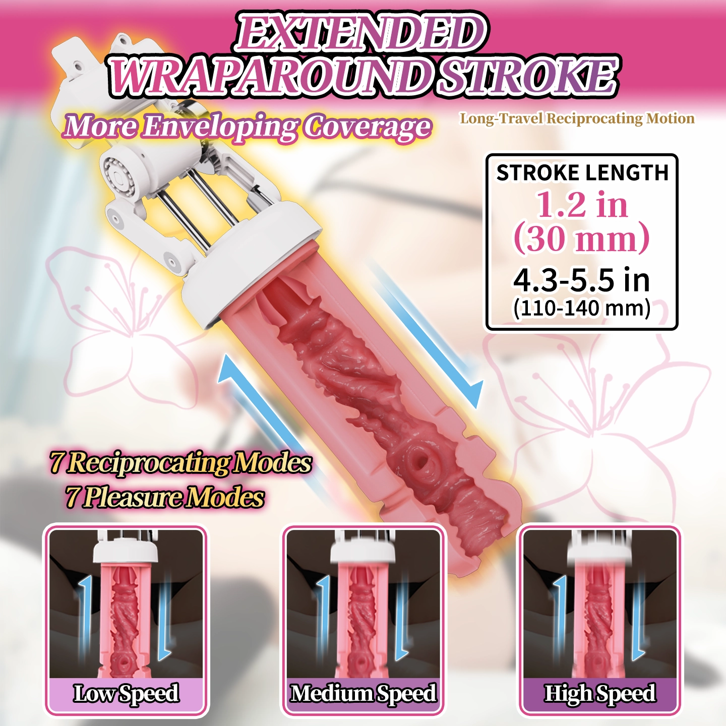 Dr.YUU Fukada automatic thrusting masturbator with a 1.2 inch stroke length and a 4.3 to 5.5 inch internal channel