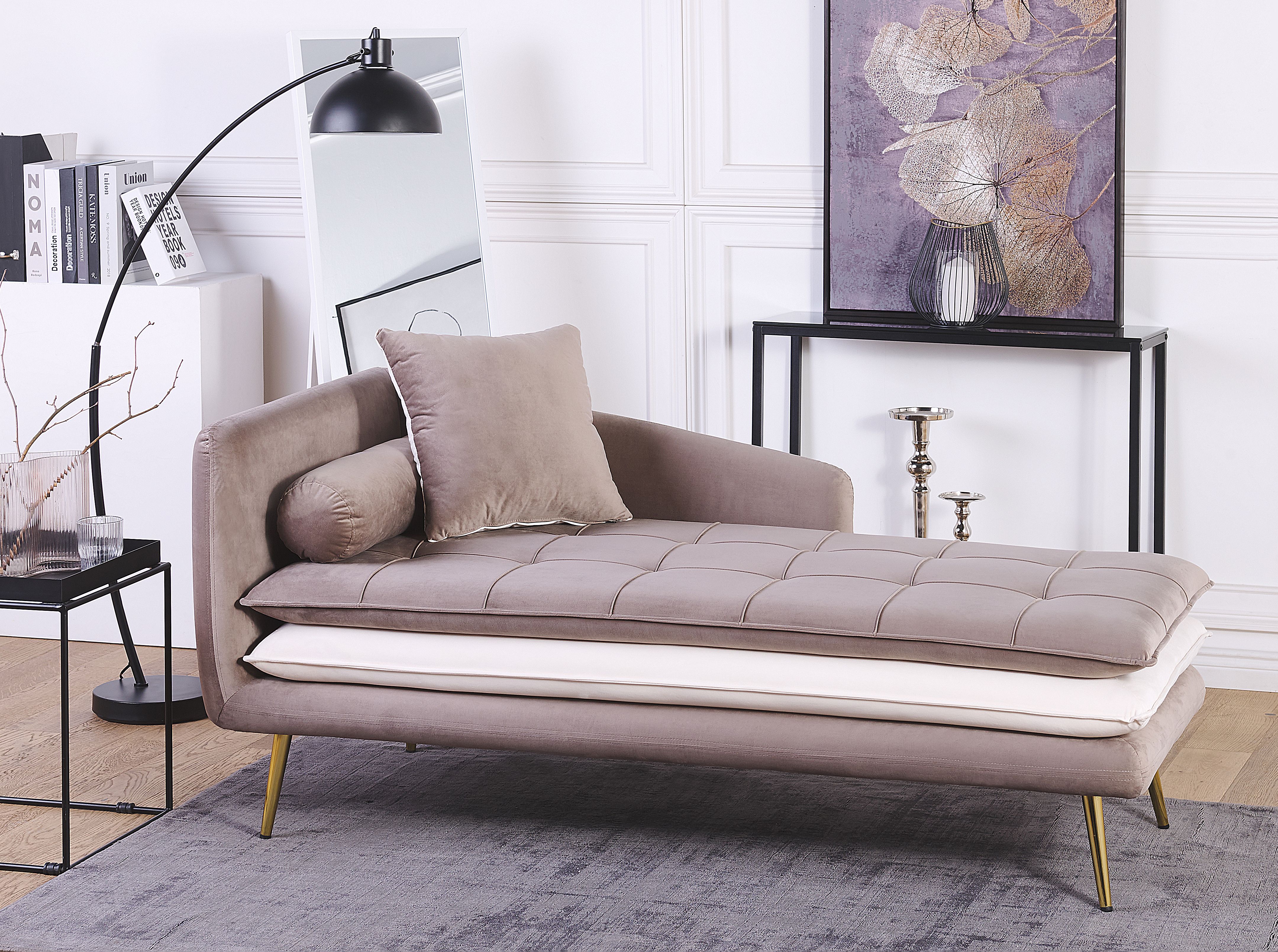 Left-Hand Chaise Lounge GONESSE Velvet Light Brown