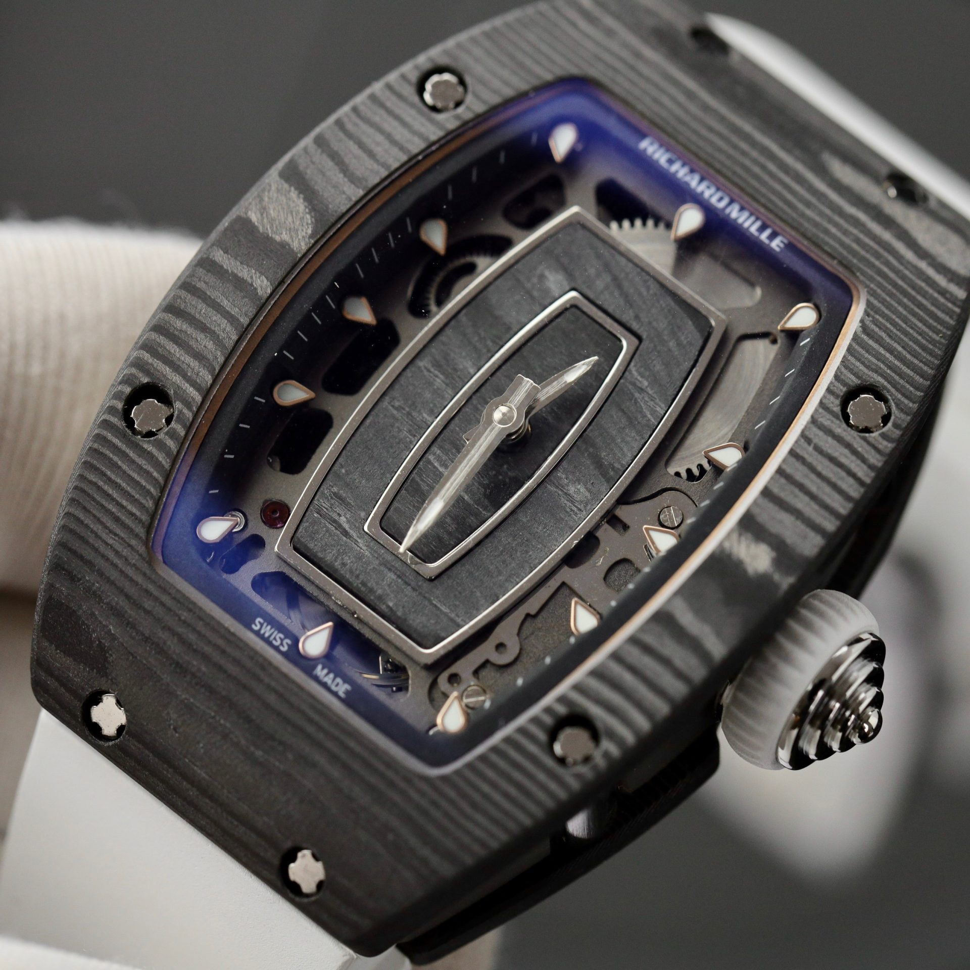 Richard Mille Replica 1:1 Watch RM07 Carbon White Rubber Strap Best Quality 36mm - Top club