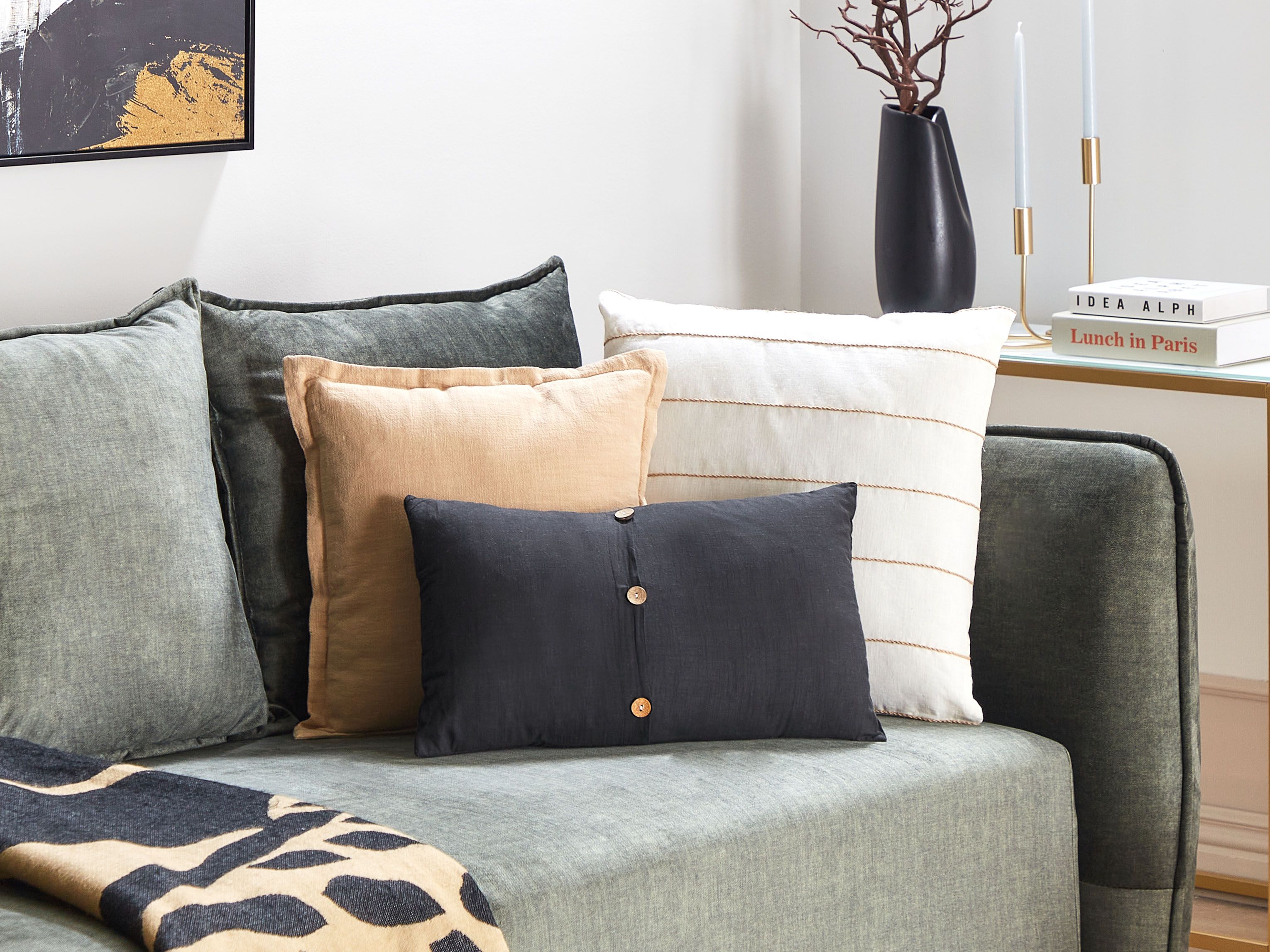 Set of 2 Decorative Cushions BANORI Linen 30 x 50 cm Black Solid