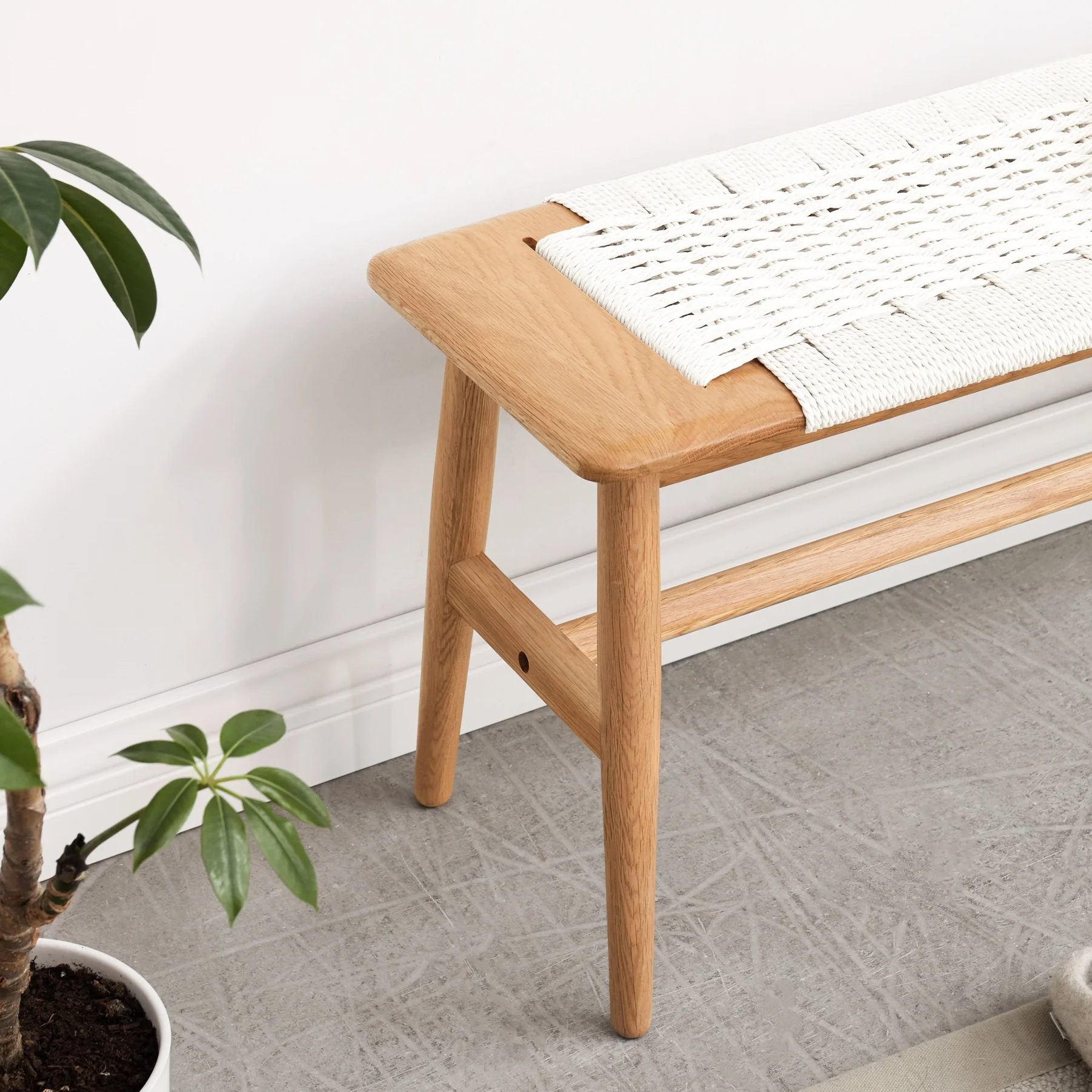 White Oak Wood Dining Bench - Handwoven Cane Seat, Fits Different Room Settings Solid Bed North American With Seat For Bedroom & Bathroom