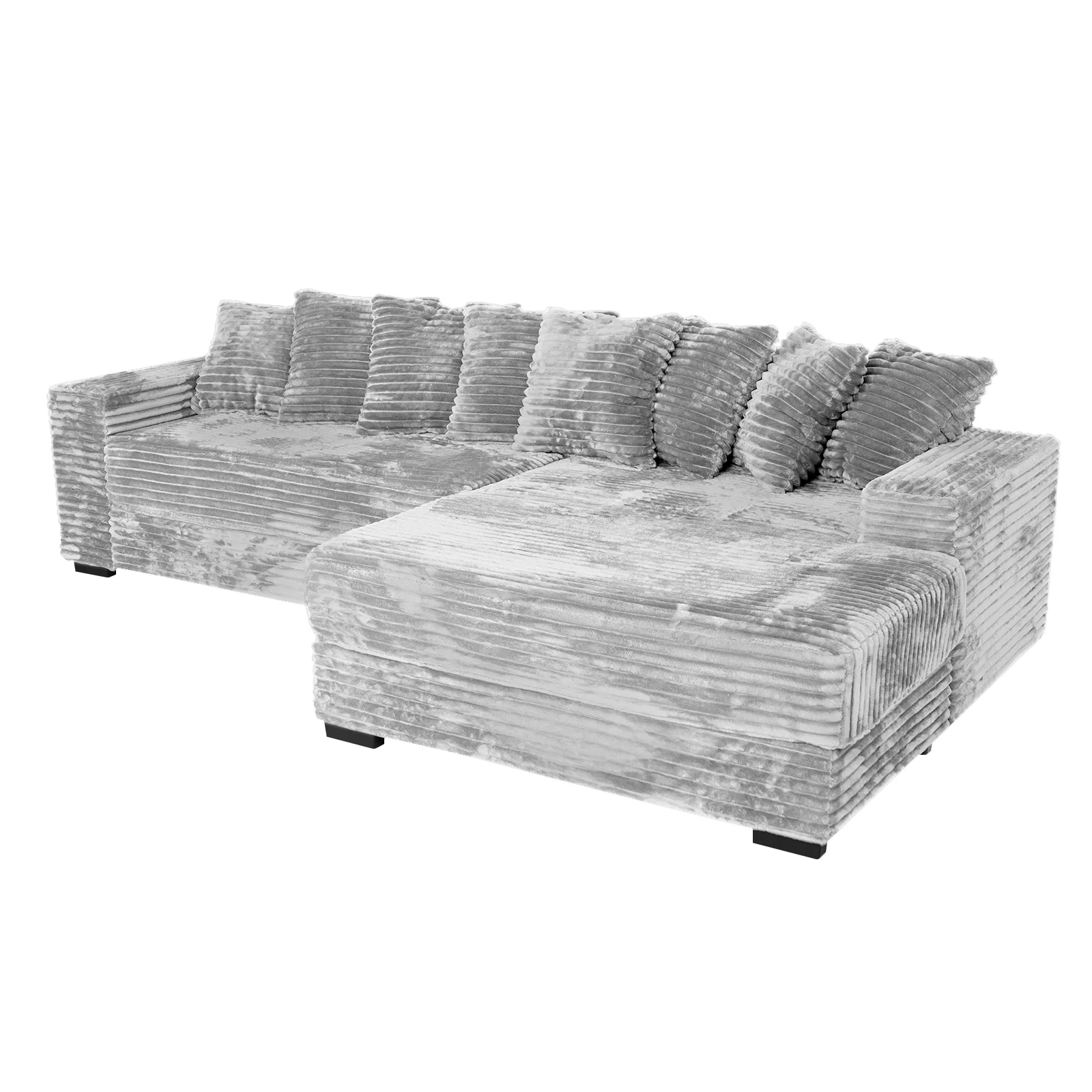 Advwin 110" Oversized L Shaped Sofa with Chaise, Comfy Plush 2-Piece L-Shaped Sectional Couches with 8 Pillows, Soft Fluffy Upholstered Sofa Bed for Living Room Apartment Bedroom, Light Gray - Image 4
