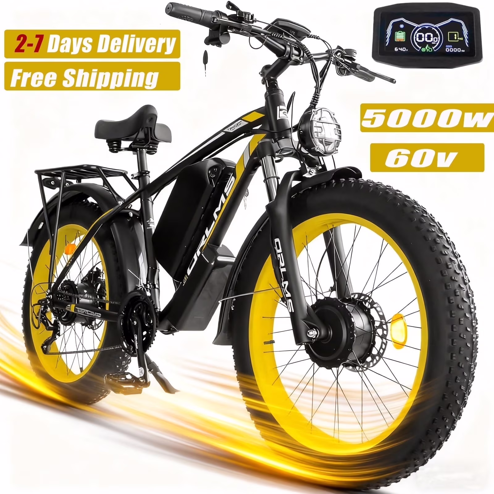 5000w Peak Dual Motor Electric Bike, 26" Fat Tire Shimano 21 Speed 45 MPH Commuter Mtb, 60V 25AH Front Suspension Ebike - Image 3