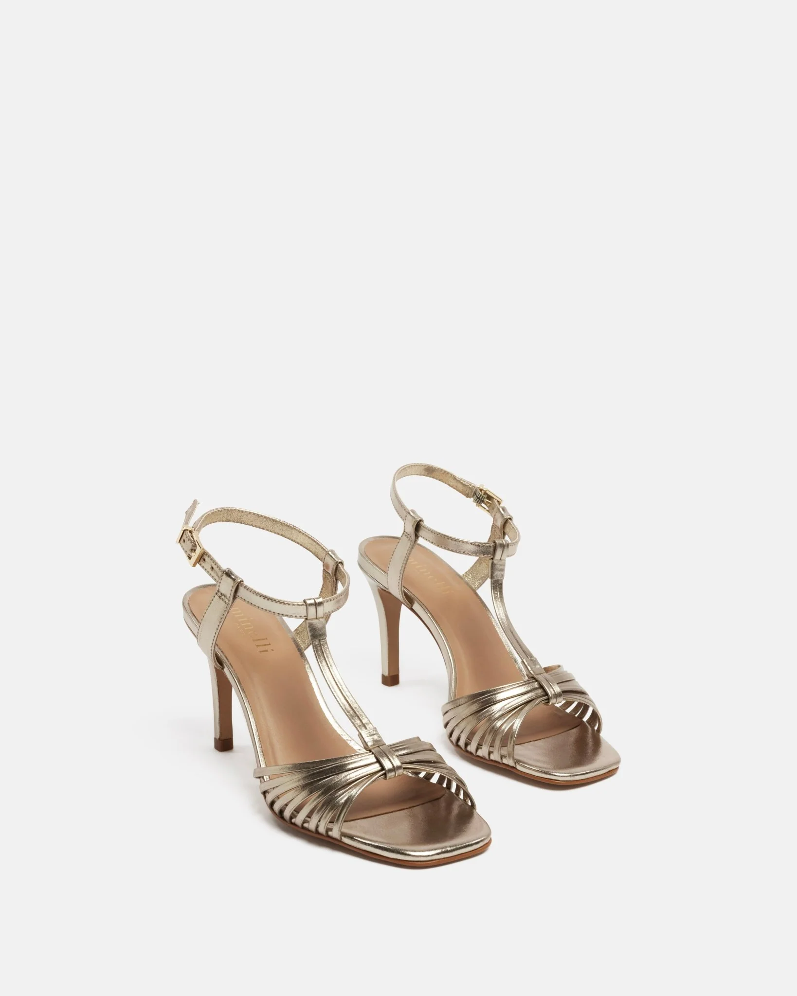 SANDALES KATENA/MET - En cuir à talons métallisé platine