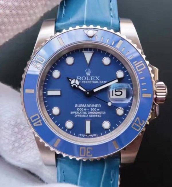 Replica Rolex Submariner 116619 LB Blue Ceramic Noob V7 Leather Strap A3135 - Top club