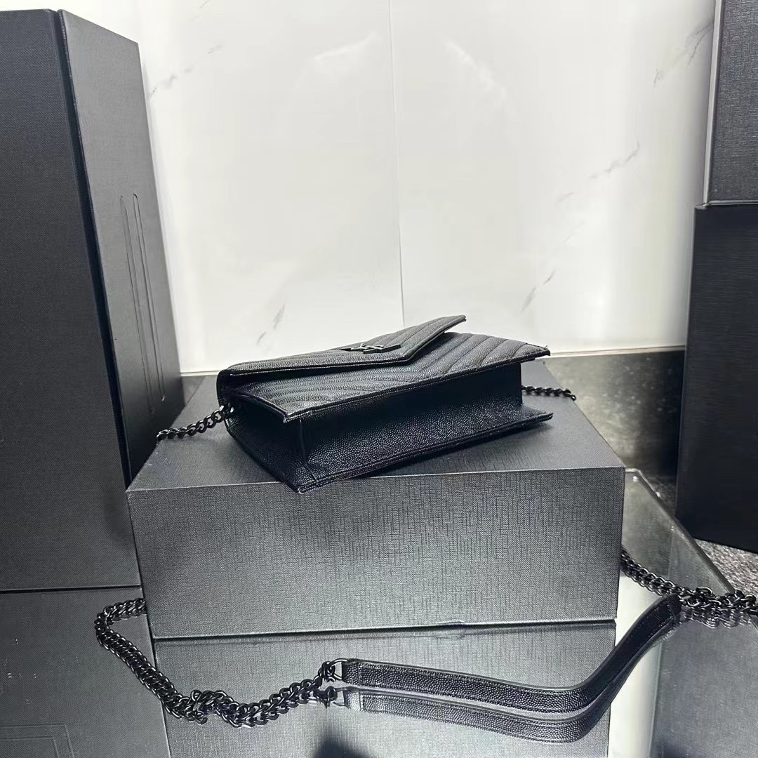 YSL Chain Shoulder Bag - Black Leather & Black Hardware1:1High-quality replica