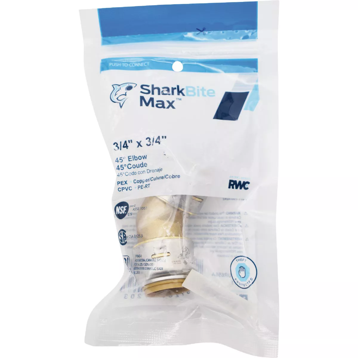 SharkBite 3/4 In. x 3/4 In. 45 Deg. Push-to-Connect Brass Elbow (1/8 Bend)