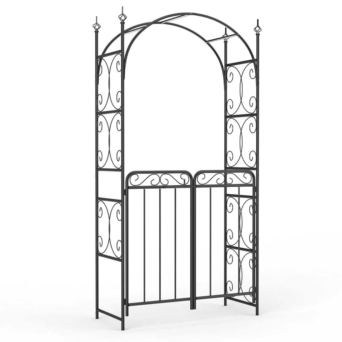 Danolapsi 8FT Steel Garden Archway with Gate, Romantic Wedding Arbor for Ceremony Backdrop, Irons Trellis for Climbing Plants, Roses, and Ivy, Elegant Metal Arch for Lawn, Backyard, and Garden