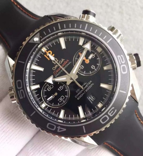 Replica Omega Seamaster Professional Chrono Black Ceramic Black Dial Orange Rubber Strap A9300 - Elite Watch Atelier