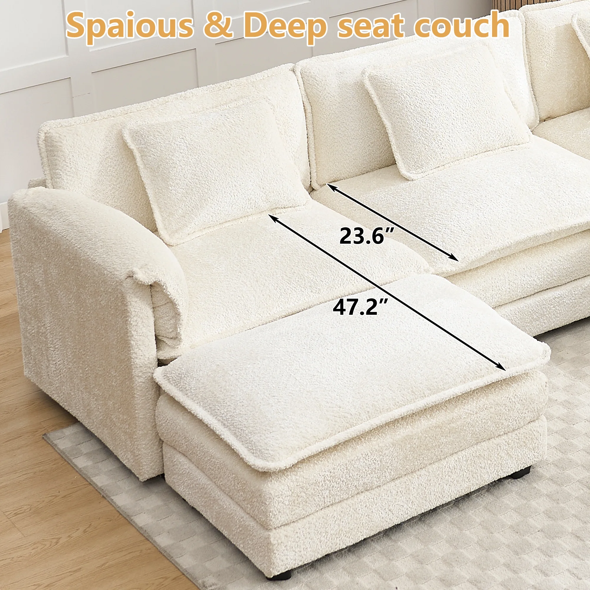 GNIXUU 112" Oversized Sectional Sofa Cloud Couch for Living Room, Modern Chenille L Shaped Couch, Comfy Boucle Modular Sofa Sleeper with Moveable Ottoman & Memory Foam (Green) - Image 30