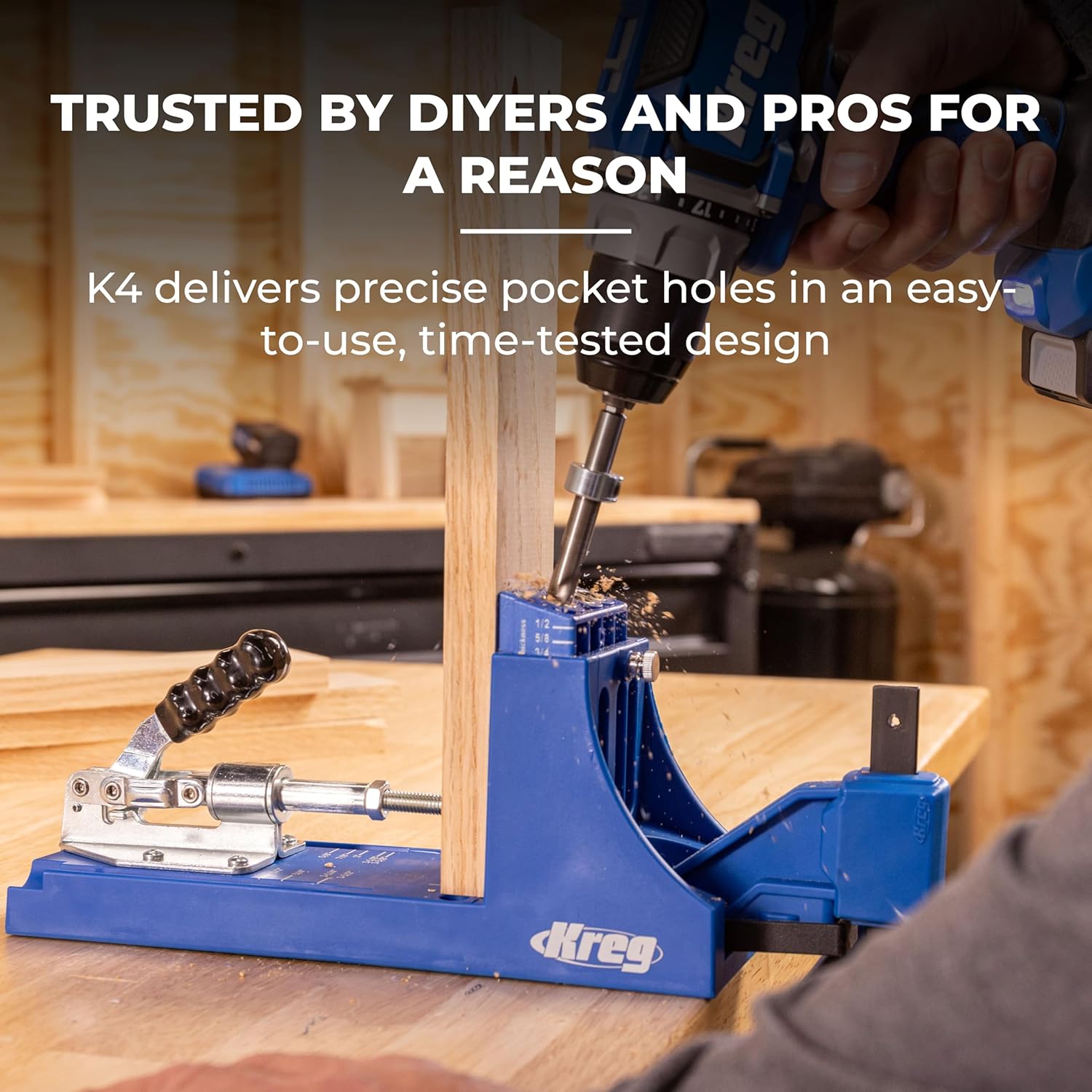 Kreg K4 Pocket Hole Jig - Adjustable, Versatile Jig for Strong Joints - Create Perfect, Rock-Solid Joints - Easily Adjustable Drill Guides - For Materials 1/2