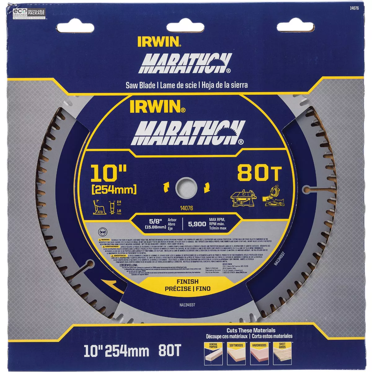 Irwin Marathon 10 In. 80-Tooth Trim/Finish Circular Saw Blade