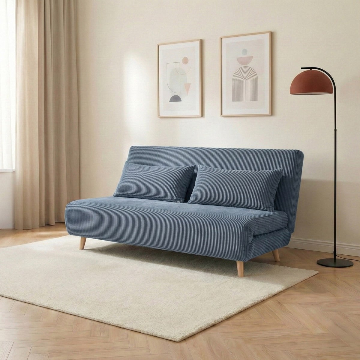 Sofa SOLACE 2-osobowa, z funkcją spania sztruksowa granatowa 140x91x84 cm