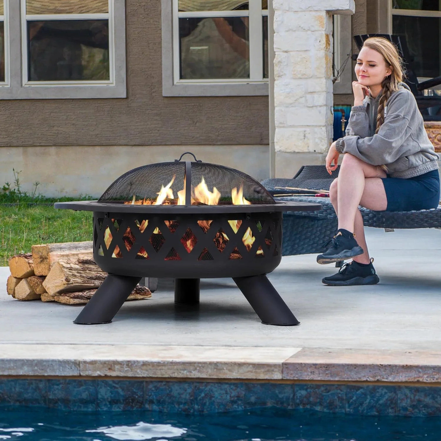 SUNCREAT 42-Inch Wood Burning Patio Fire Pit, Black, 42.1 Inch Diameter x 25.2 Inch High - Image 36 SUNCREAT 42-Inch Wood Burning Patio Fire Pit, Black, 42.1 Inch Diameter x 25.2 Inch High - Image 36