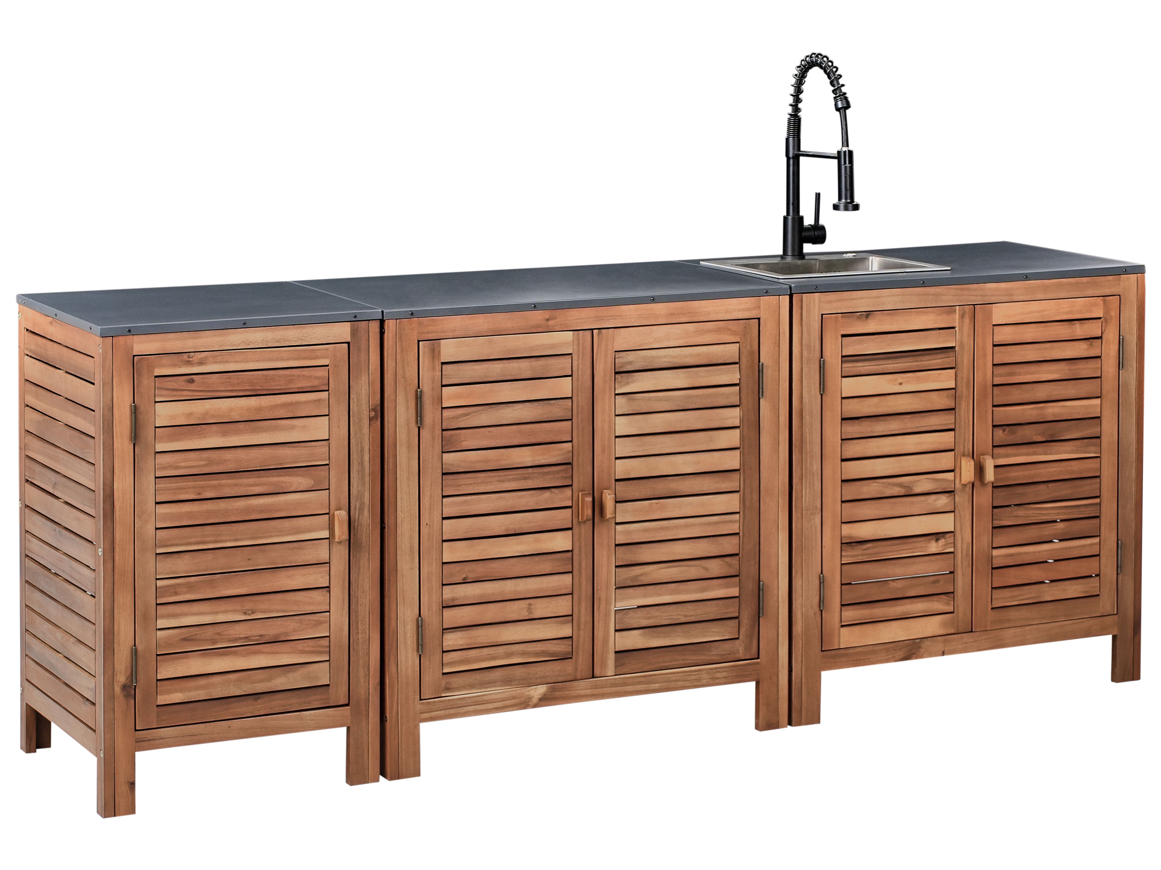 3 Piece Outdoor Kitchen Set with Sink BRUCOLI Acacia Wood Brown/ Black