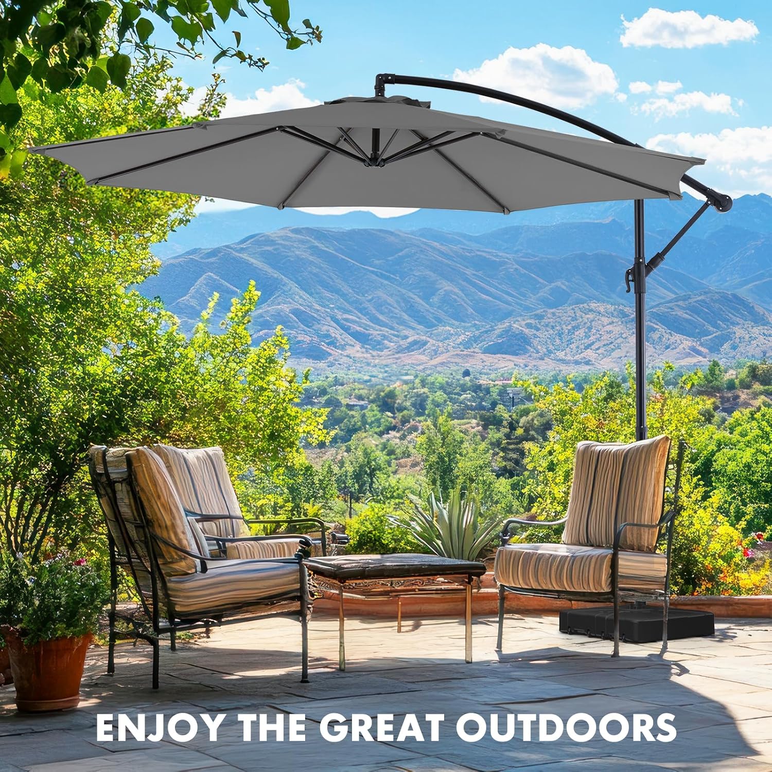 Sweetcrispy 9.8FT Offset Patio Umbrella With Easy Tilt Adjustment, 8 Ribs, Blue - Image 10 Sweetcrispy 9.8FT Offset Patio Umbrella With Easy Tilt Adjustment, 8 Ribs, Blue - Image 10