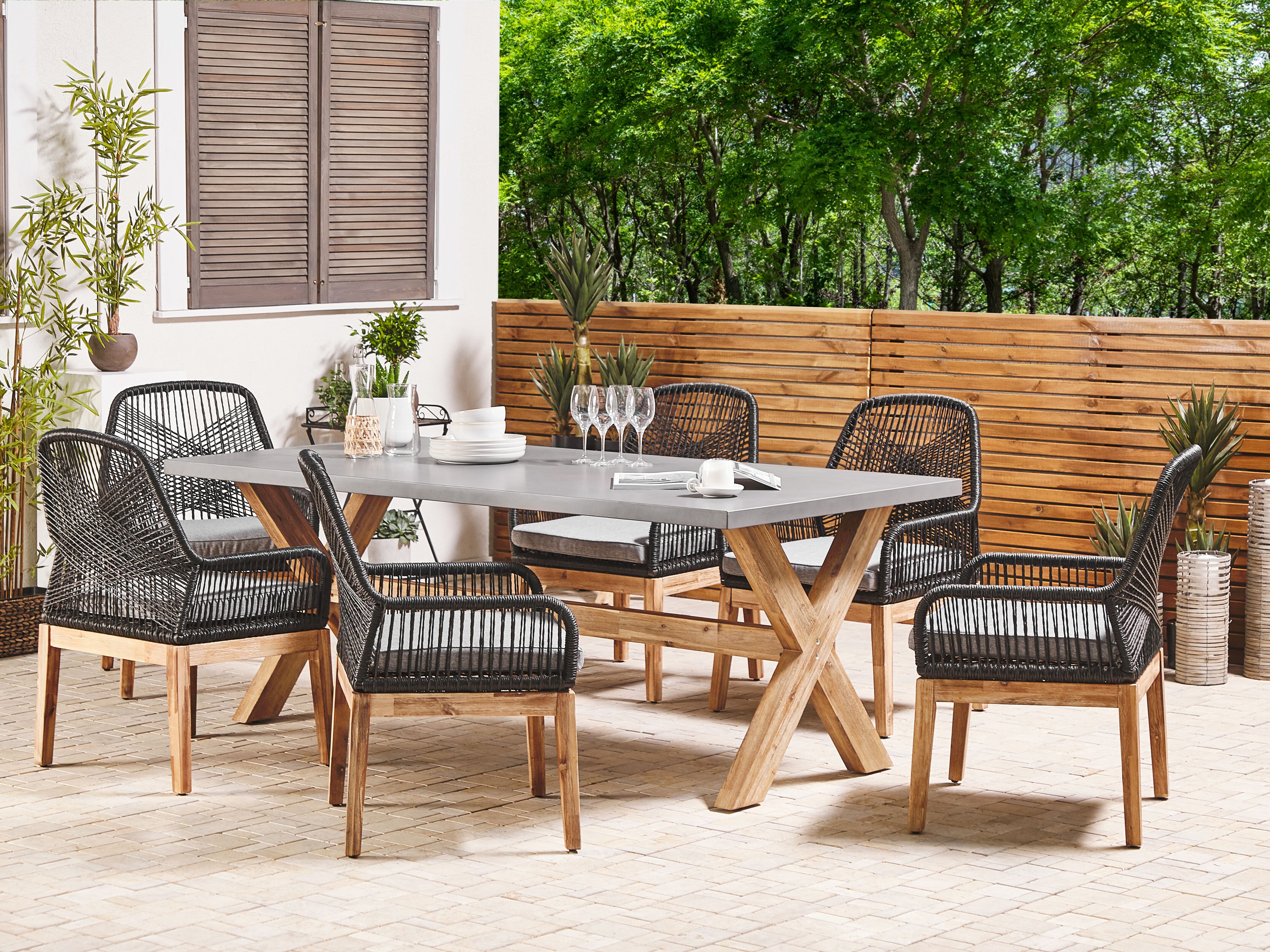 Garden Dining Set 6 Seater OLBIA with Cushions Concrete Black