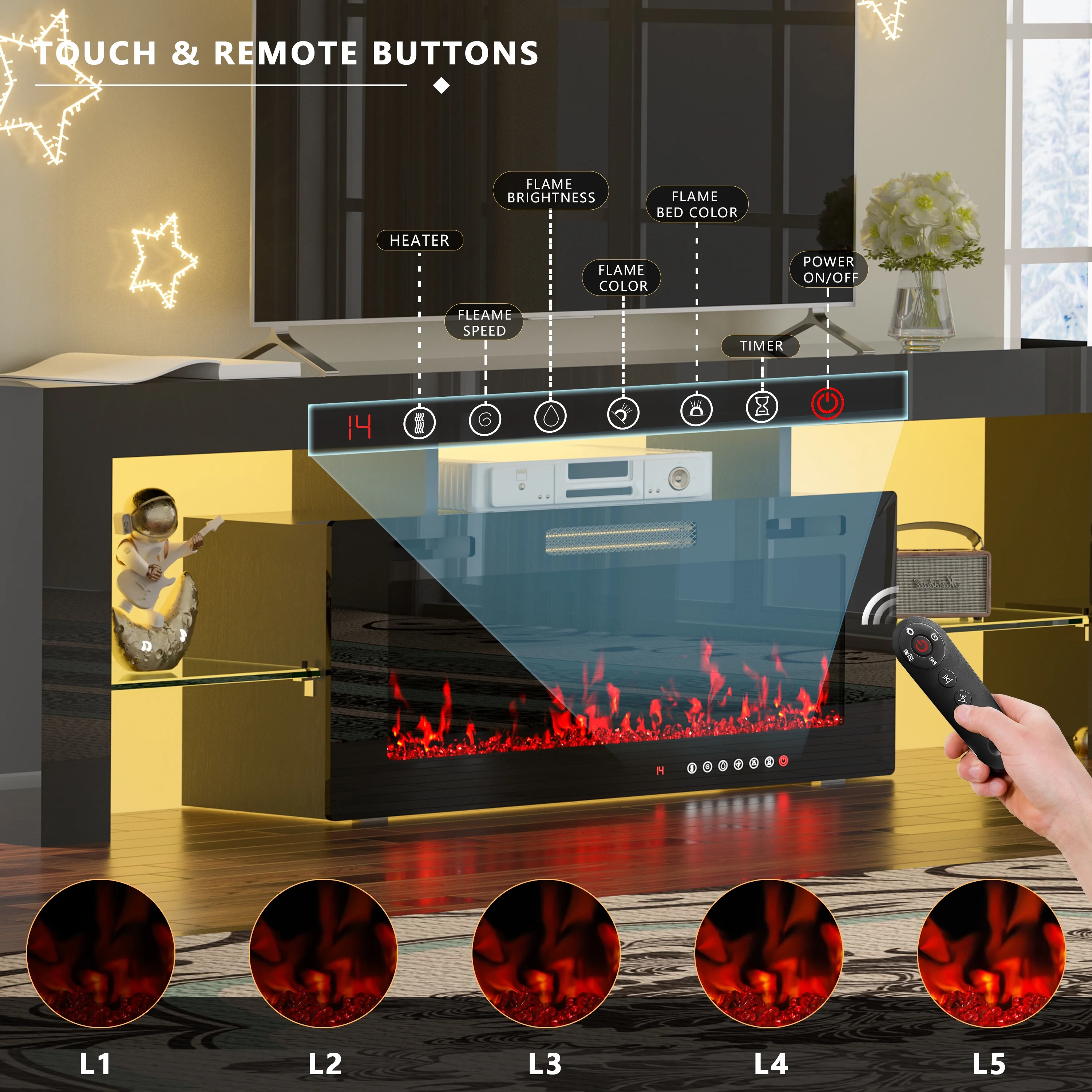 70" Electric Fireplace TV Stand by GetYes - Sleek White Design with Adjustable Flame & Remote Control, Perfect for Living Room - Image 19
