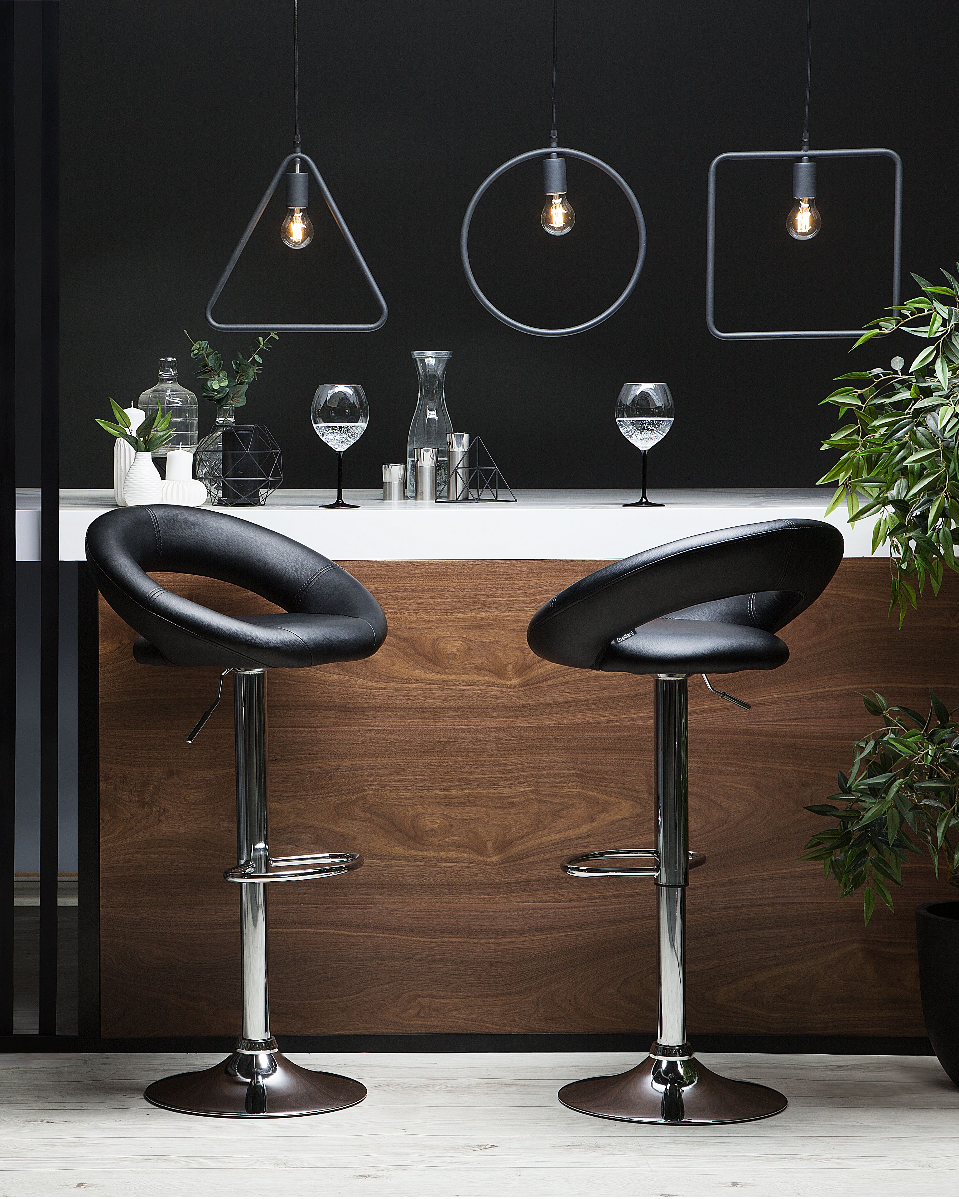 Set of 2 Bar Chairs PEORIA Faux Leather Swivel Black