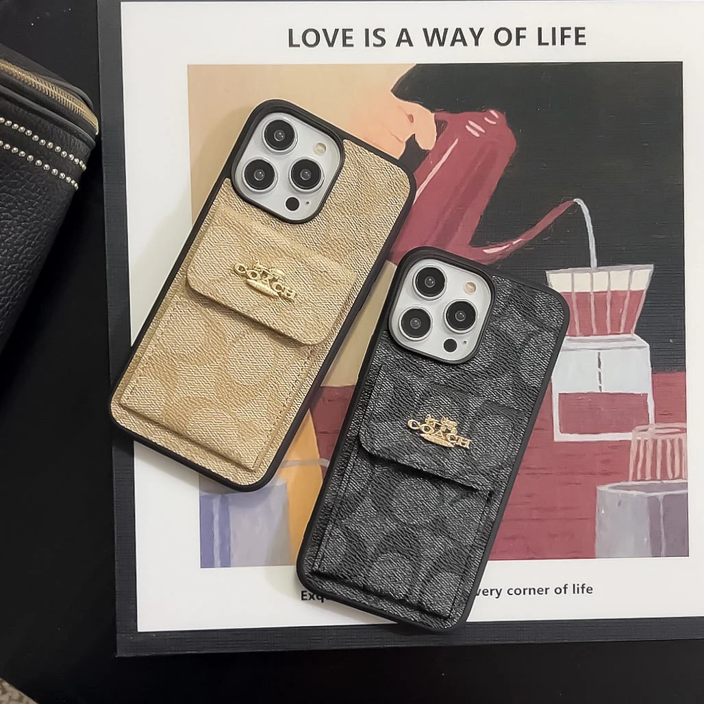 Coach iPhone Case With Card Holder Wallet Coffee  -SZK240425 - Wholesale & Influencer