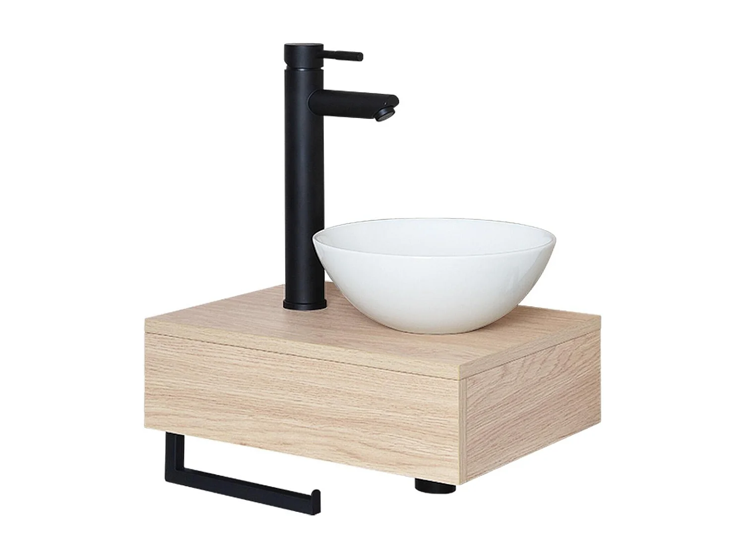 Meuble lave-mains SOHO plan épais vasque blanche + robinet