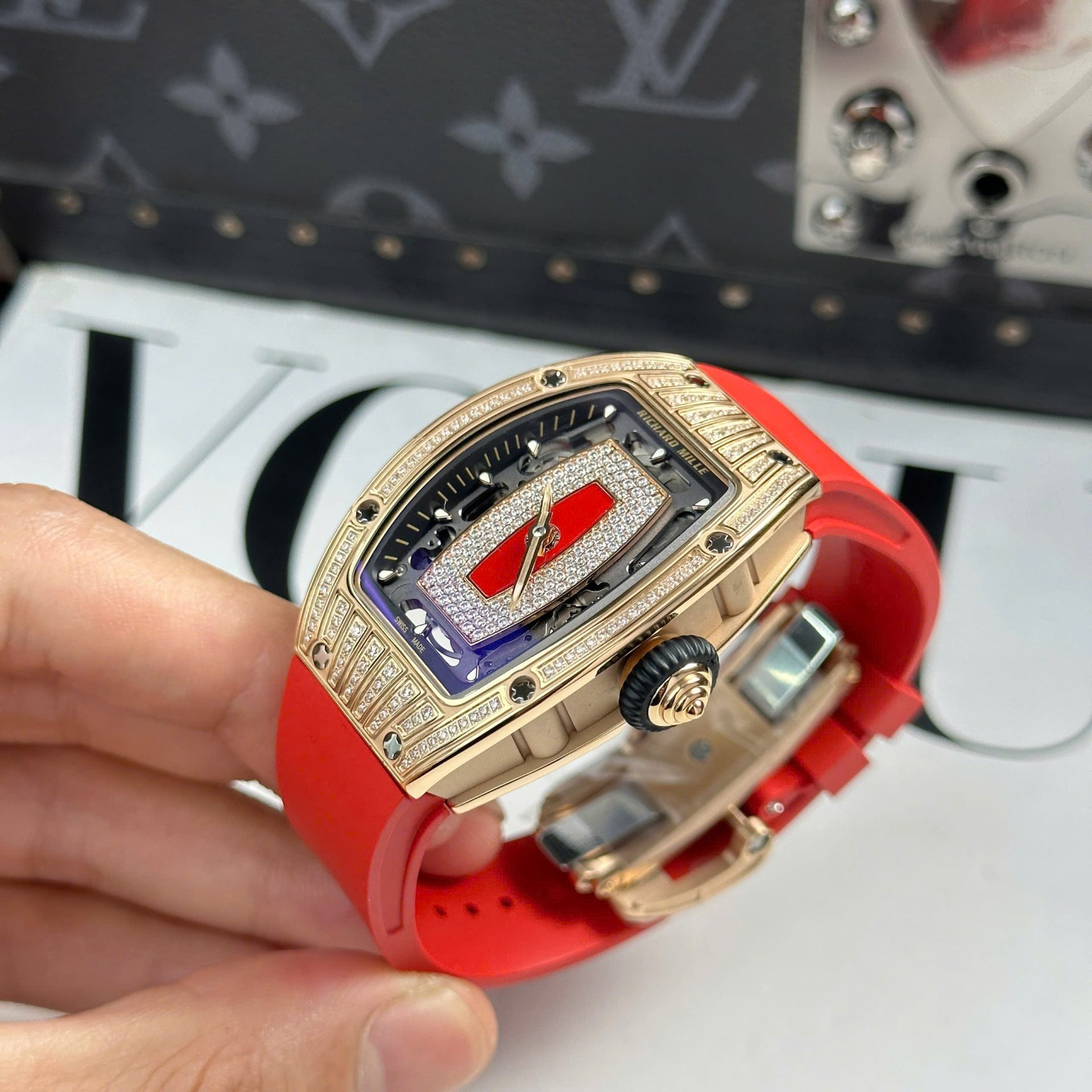 Richard Mille RM07-01 Best Replica Watches Diamonds Red Rubber Strap ZF Factory 36mm - Top club