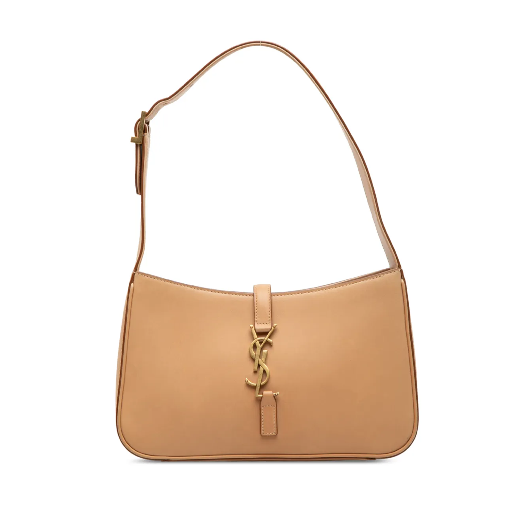 Classic Smooth Leather Hobo Shoulder Bag with Gold-Tone Hardware - Camel - COZYMIZE